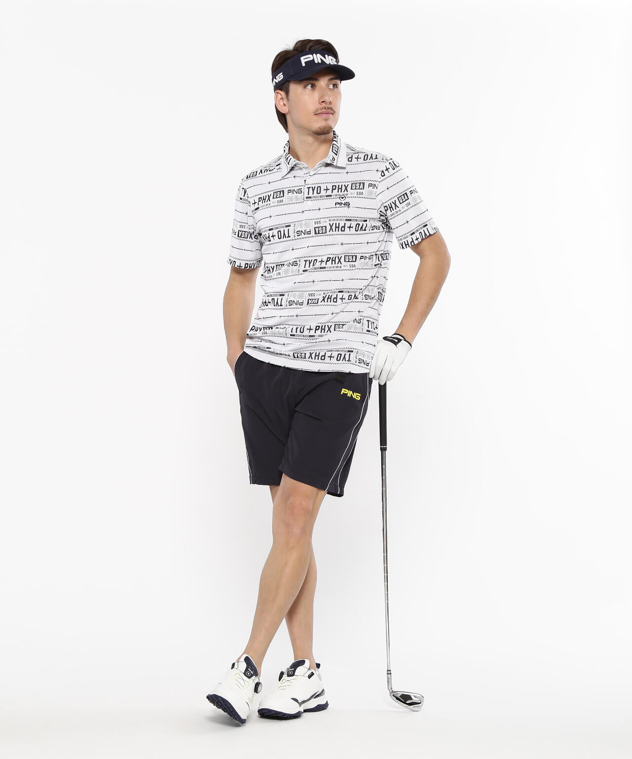 【PING APPAREL】チケット柄ジャガード半袖ポロシャツ <NATIVE> (MENS)