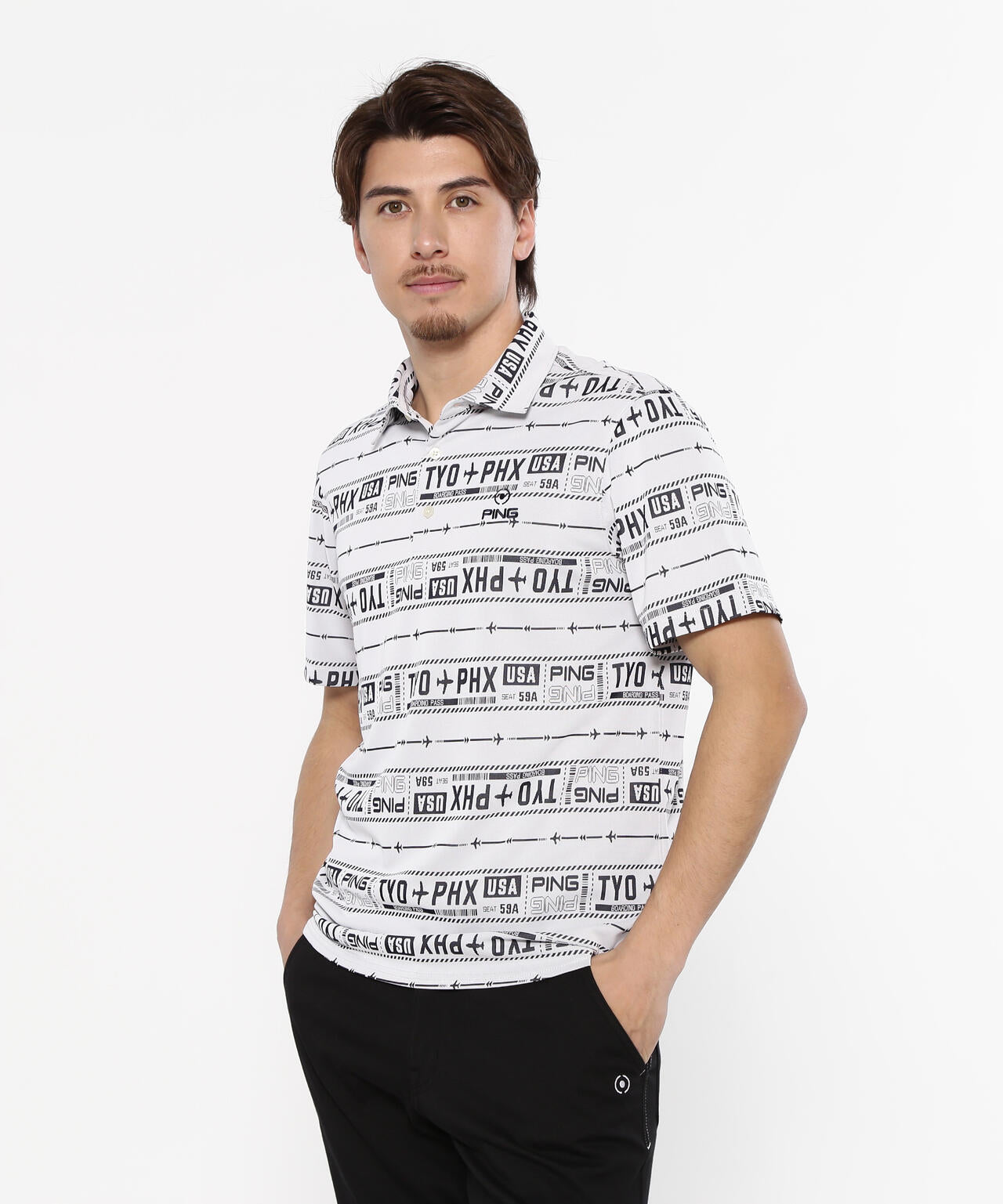 【PING APPAREL】チケット柄ジャガード半袖ポロシャツ <NATIVE> (MENS)