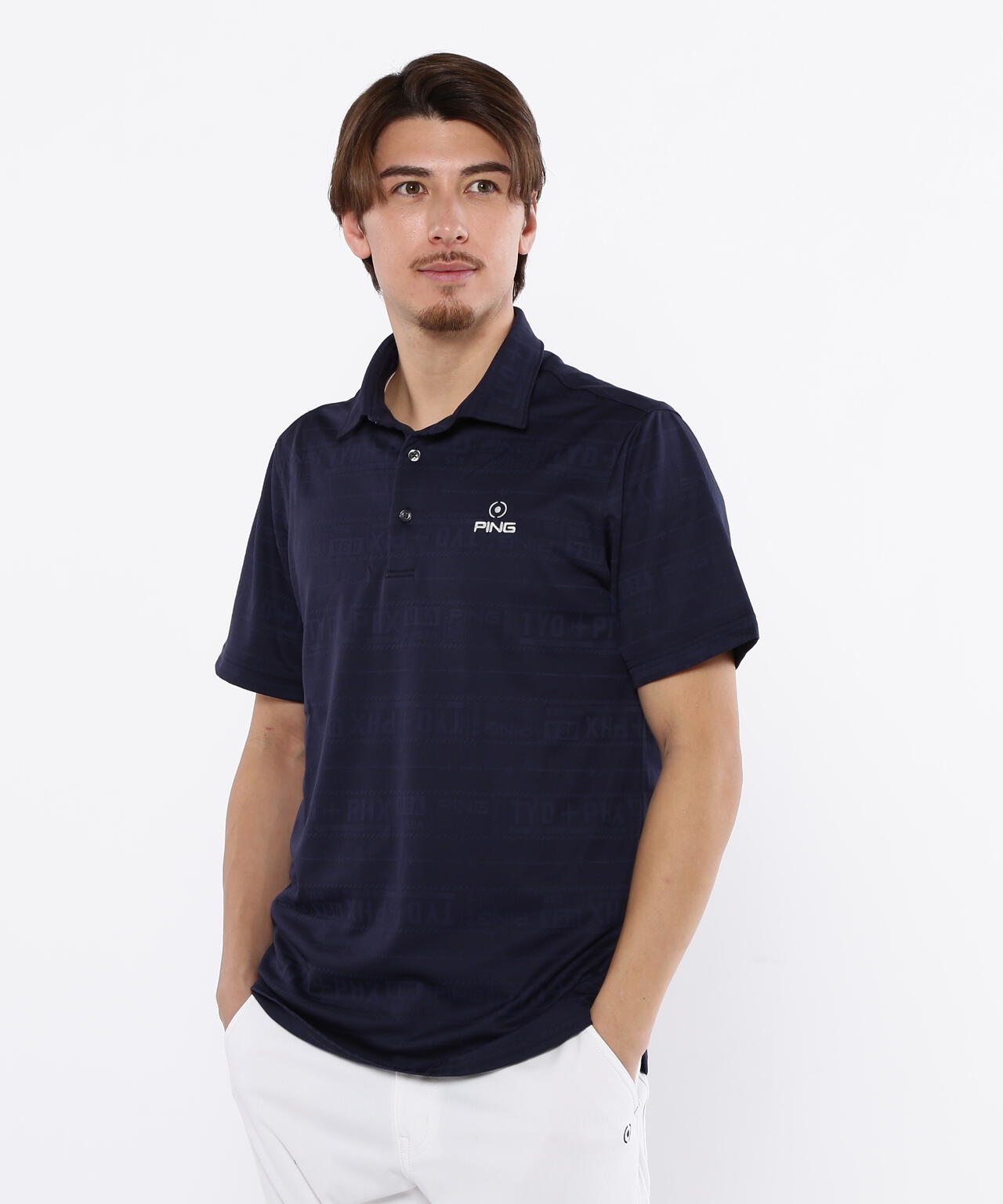 【PING APPAREL】チケット柄ジャガード半袖ポロシャツ <NATIVE> (MENS)