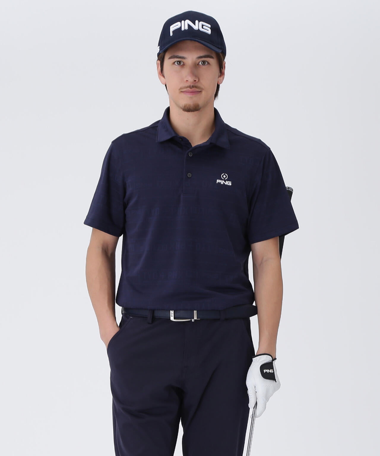 【PING APPAREL】チケット柄ジャガード半袖ポロシャツ <NATIVE> (MENS)