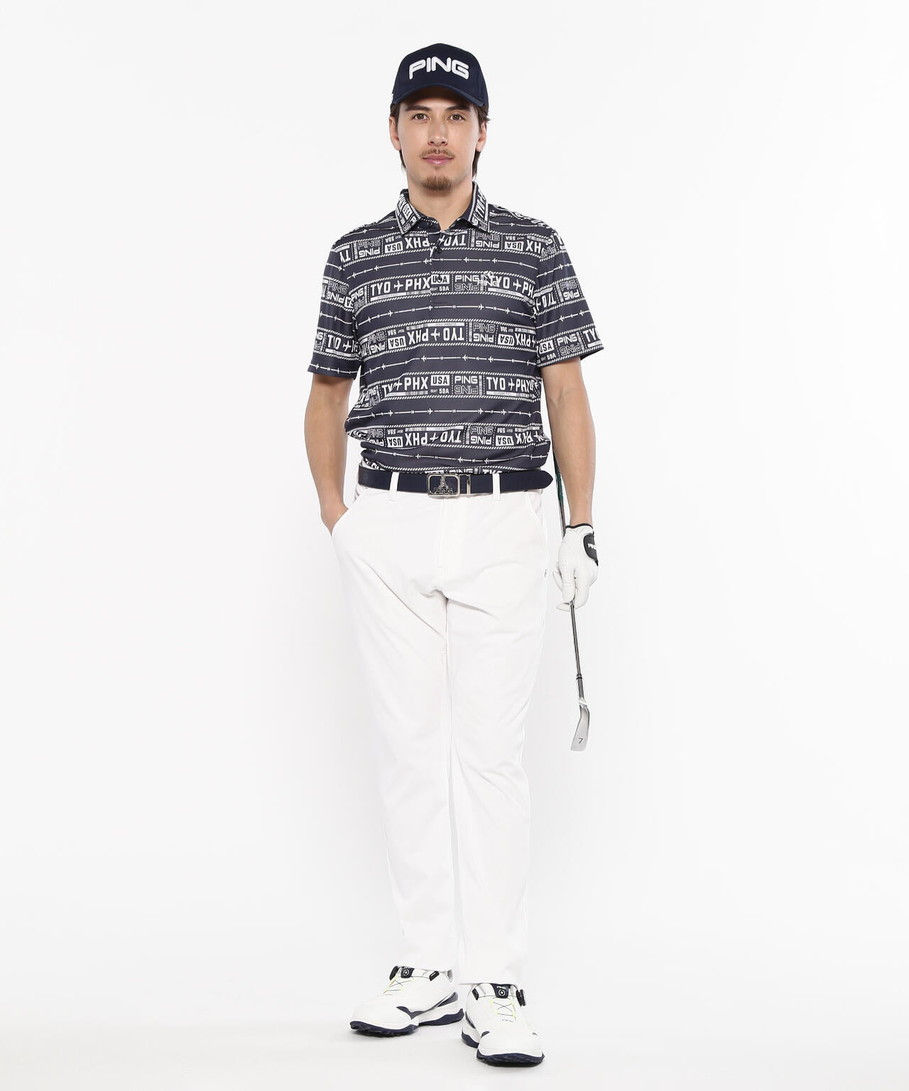 【PING APPAREL】チケット柄ジャガード半袖ポロシャツ <NATIVE> (MENS)