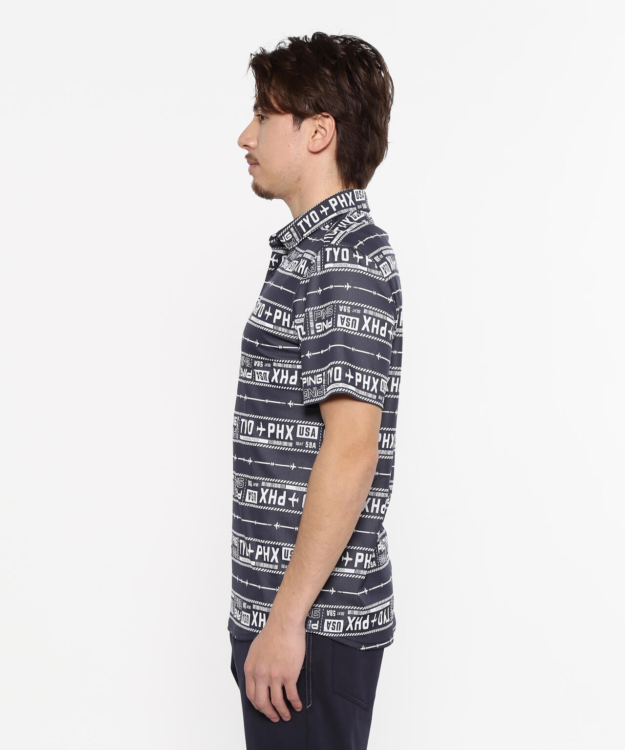 【PING APPAREL】チケット柄ジャガード半袖ポロシャツ <NATIVE> (MENS)