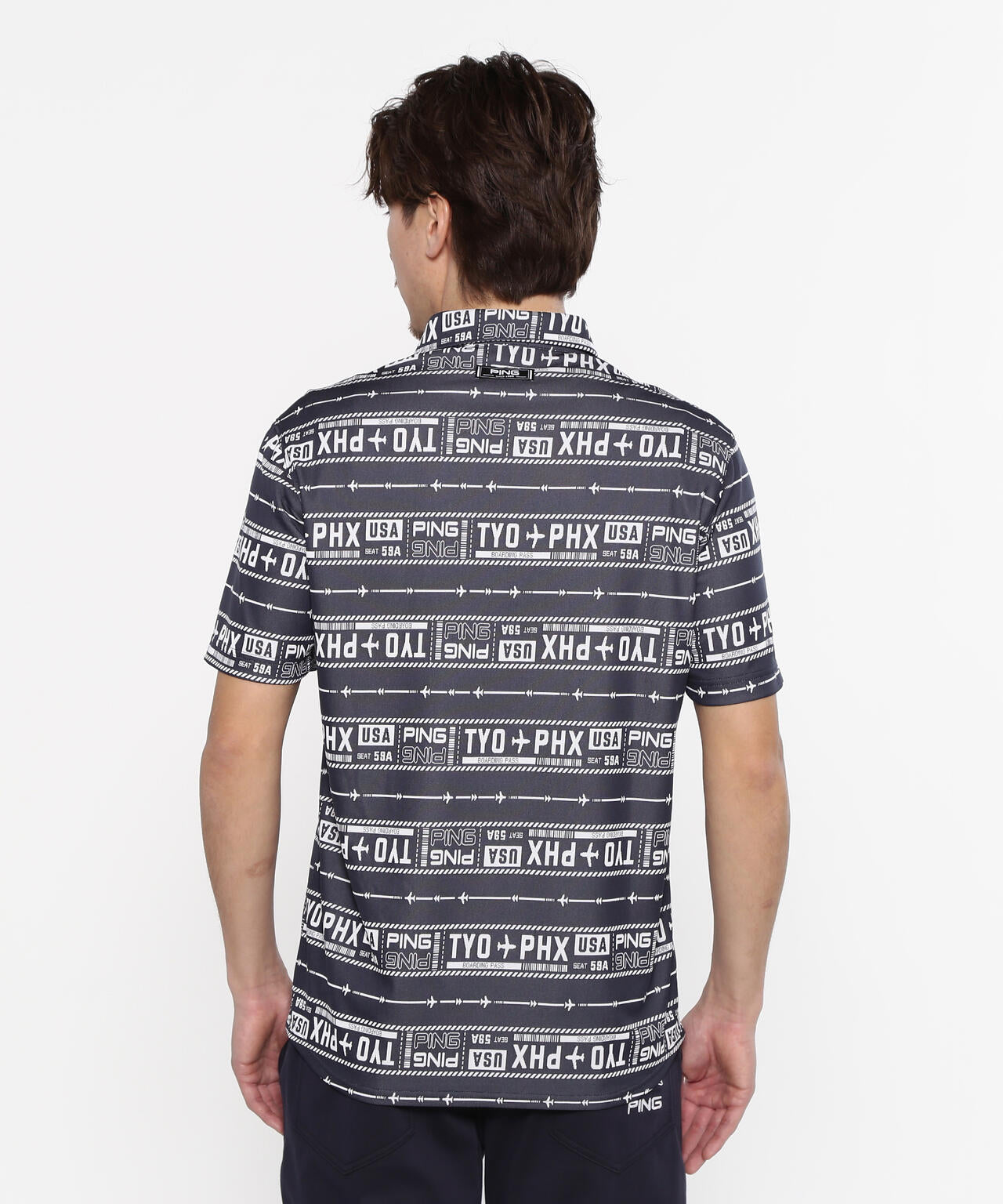 【PING APPAREL】チケット柄ジャガード半袖ポロシャツ <NATIVE> (MENS)