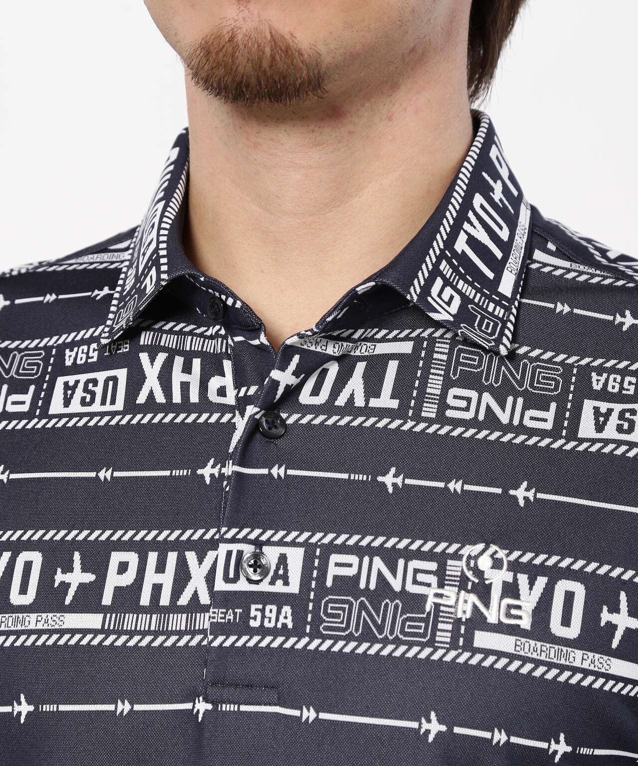 【PING APPAREL】チケット柄ジャガード半袖ポロシャツ <NATIVE> (MENS)