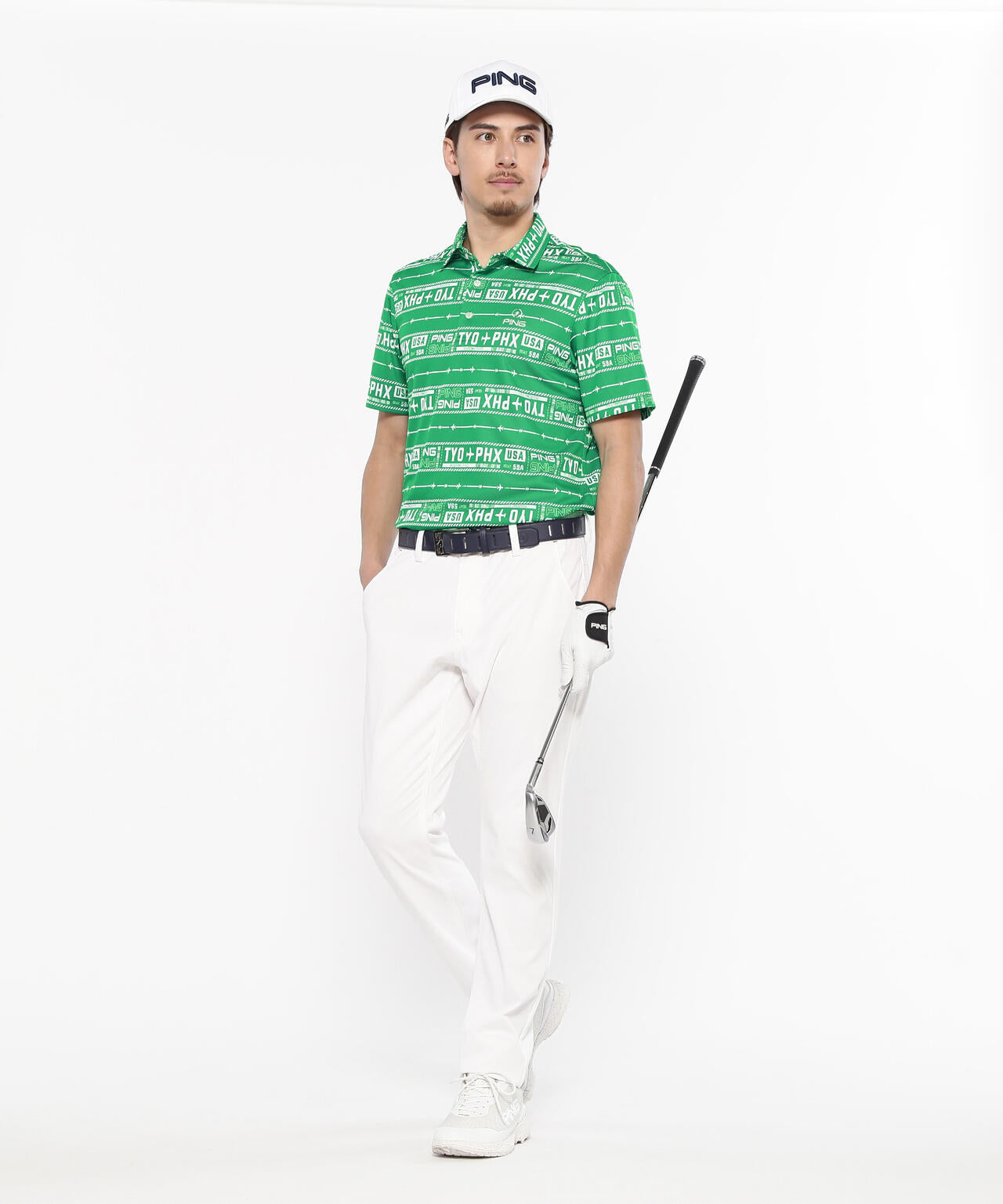 【PING APPAREL】チケット柄ジャガード半袖ポロシャツ <NATIVE> (MENS)