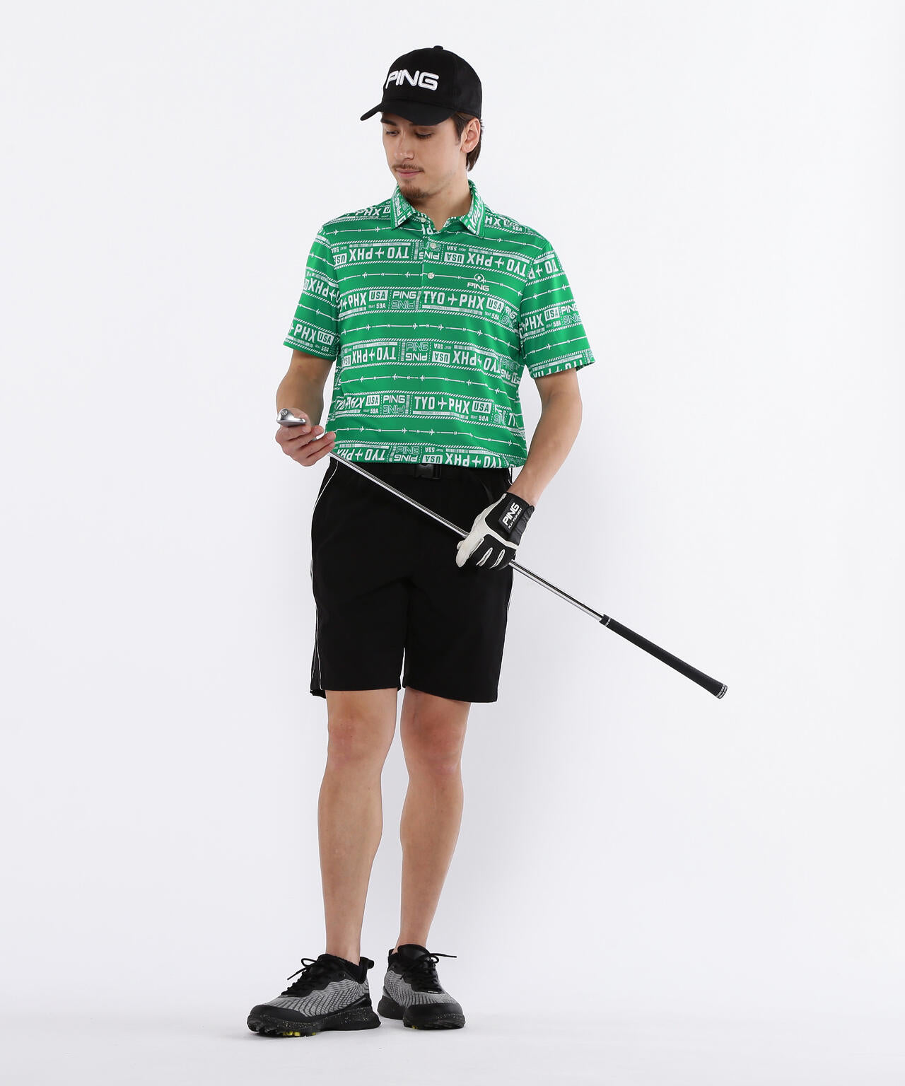 【PING APPAREL】チケット柄ジャガード半袖ポロシャツ <NATIVE> (MENS)
