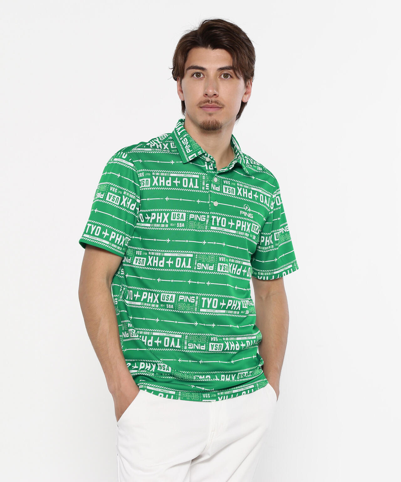 【PING APPAREL】チケット柄ジャガード半袖ポロシャツ <NATIVE> (MENS)