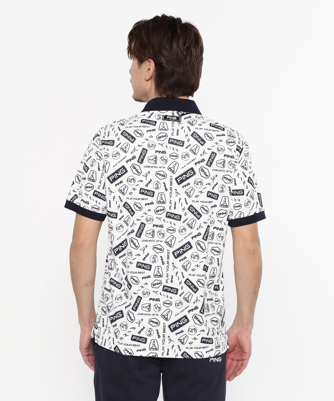 【PING APPAREL】総柄プリント半袖ポロシャツ <NATIVE> (MENS)