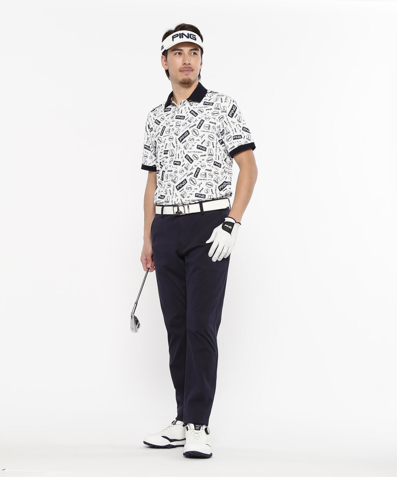 【PING APPAREL】総柄プリント半袖ポロシャツ <NATIVE> (MENS)