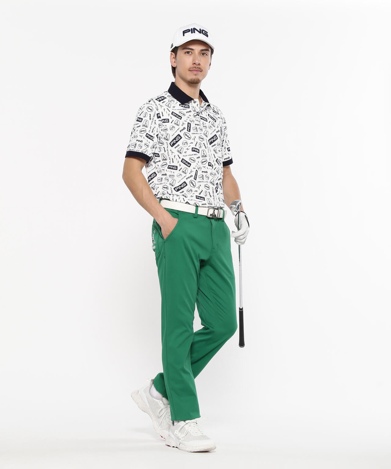 【PING APPAREL】総柄プリント半袖ポロシャツ <NATIVE> (MENS)