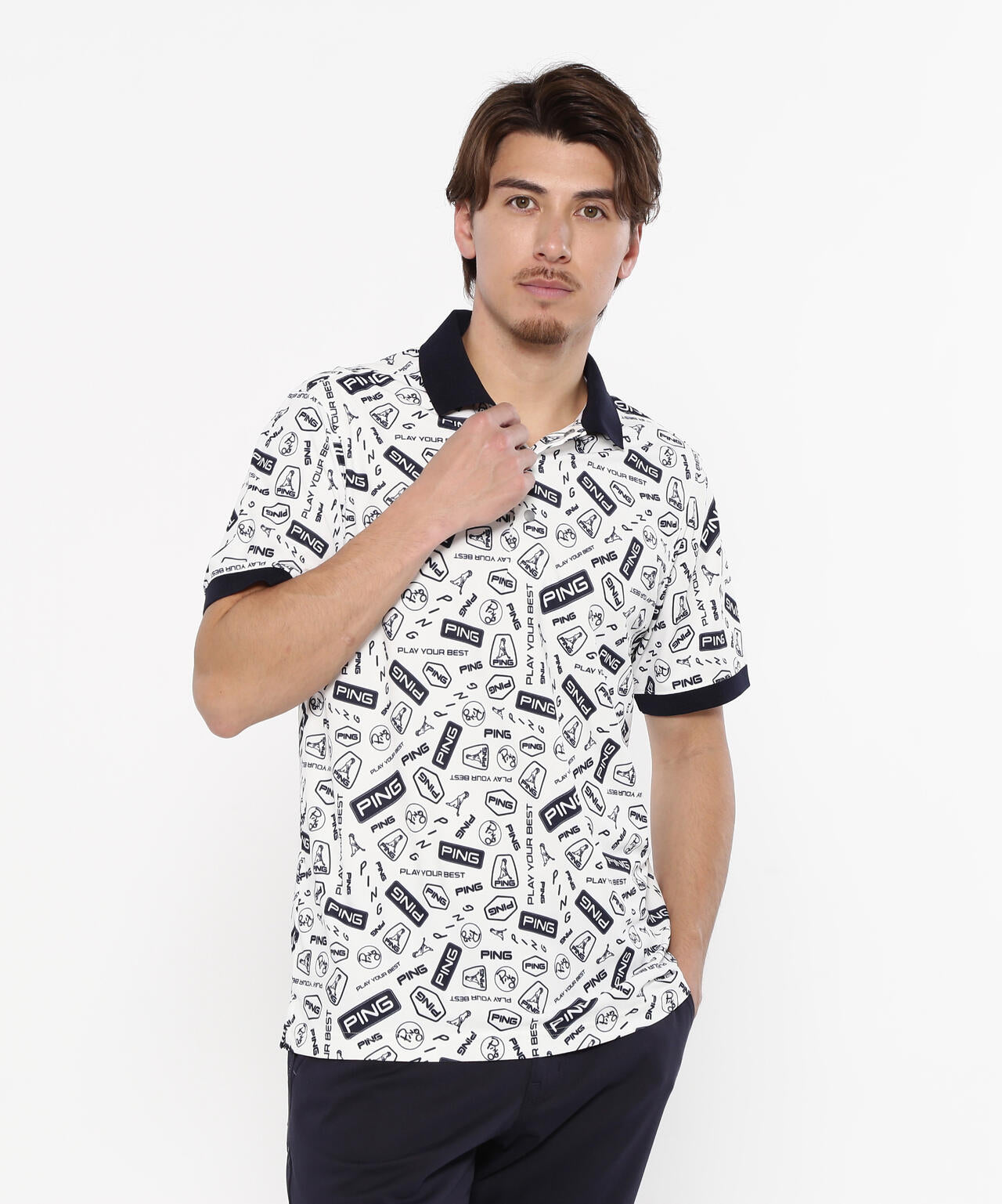 【PING APPAREL】総柄プリント半袖ポロシャツ <NATIVE> (MENS)