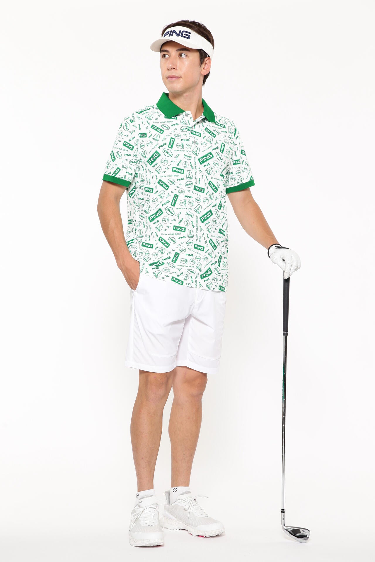 【PING APPAREL】総柄プリント半袖ポロシャツ <NATIVE> (MENS)