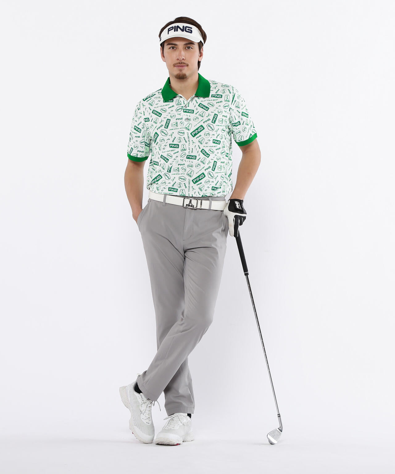 【PING APPAREL】総柄プリント半袖ポロシャツ <NATIVE> (MENS)
