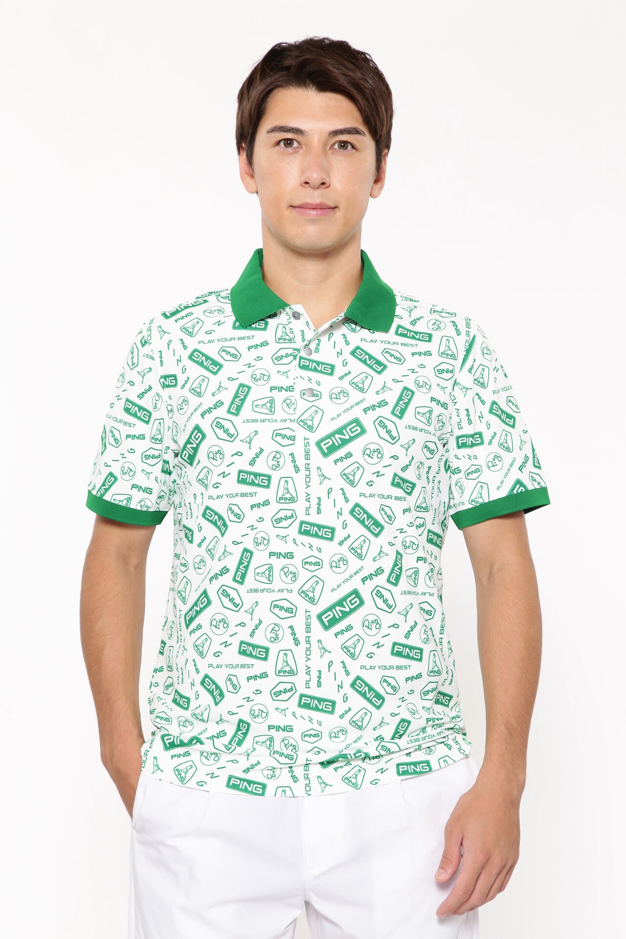 【PING APPAREL】総柄プリント半袖ポロシャツ <NATIVE> (MENS)