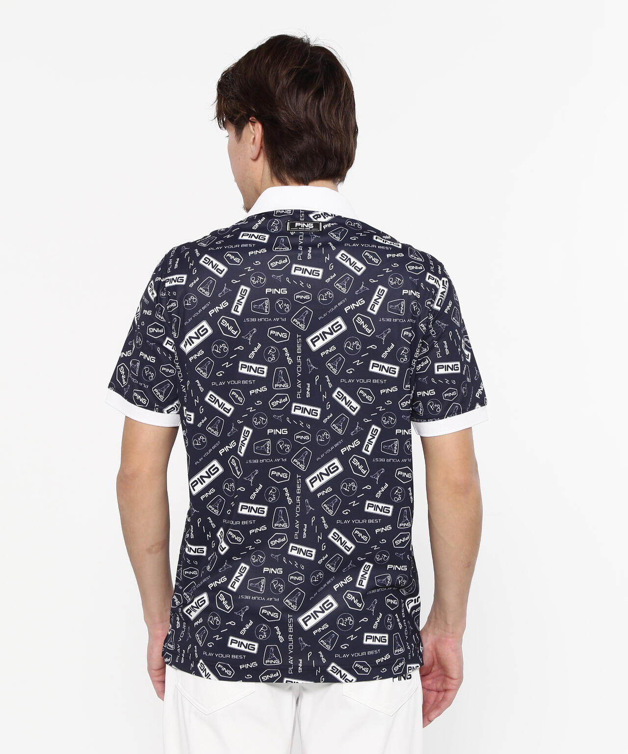 【PING APPAREL】総柄プリント半袖ポロシャツ <NATIVE> (MENS)