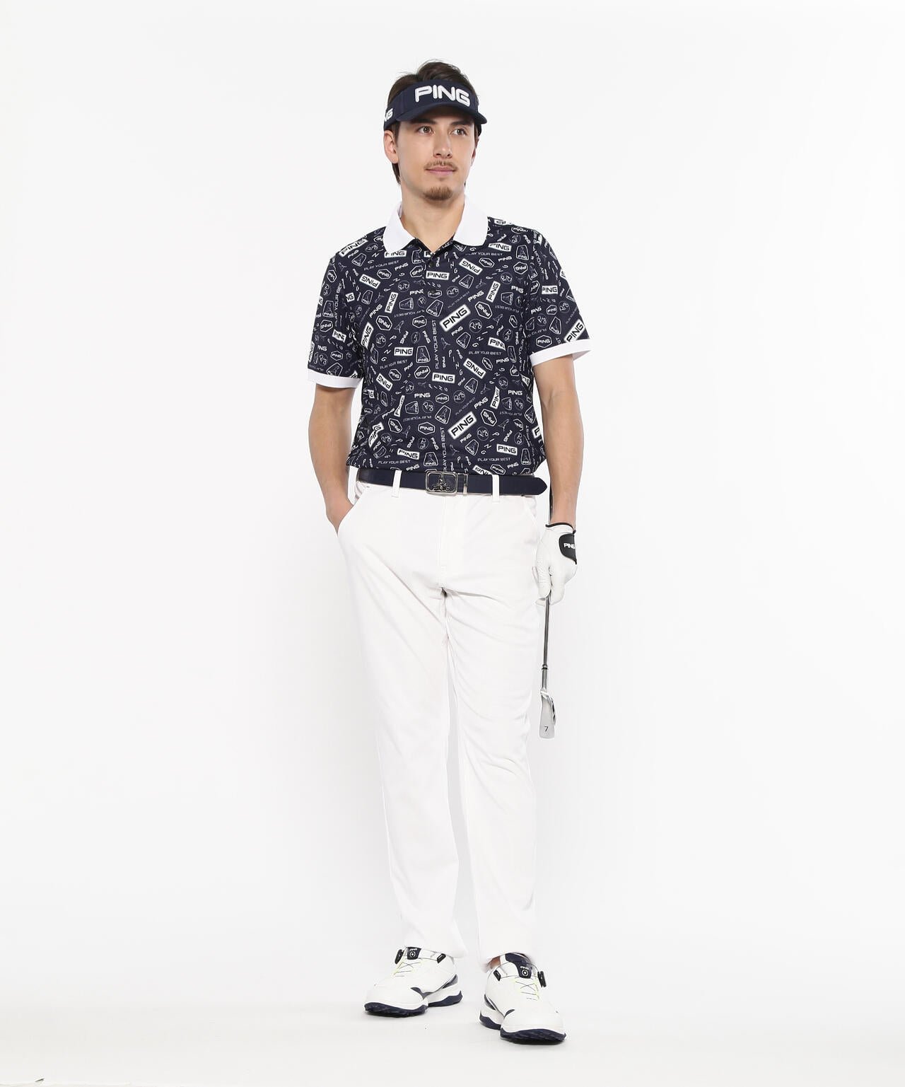 【PING APPAREL】総柄プリント半袖ポロシャツ <NATIVE> (MENS)
