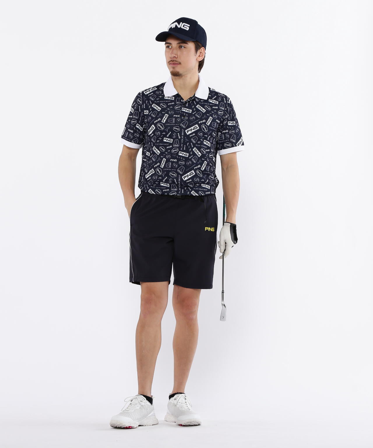 【PING APPAREL】総柄プリント半袖ポロシャツ <NATIVE> (MENS)