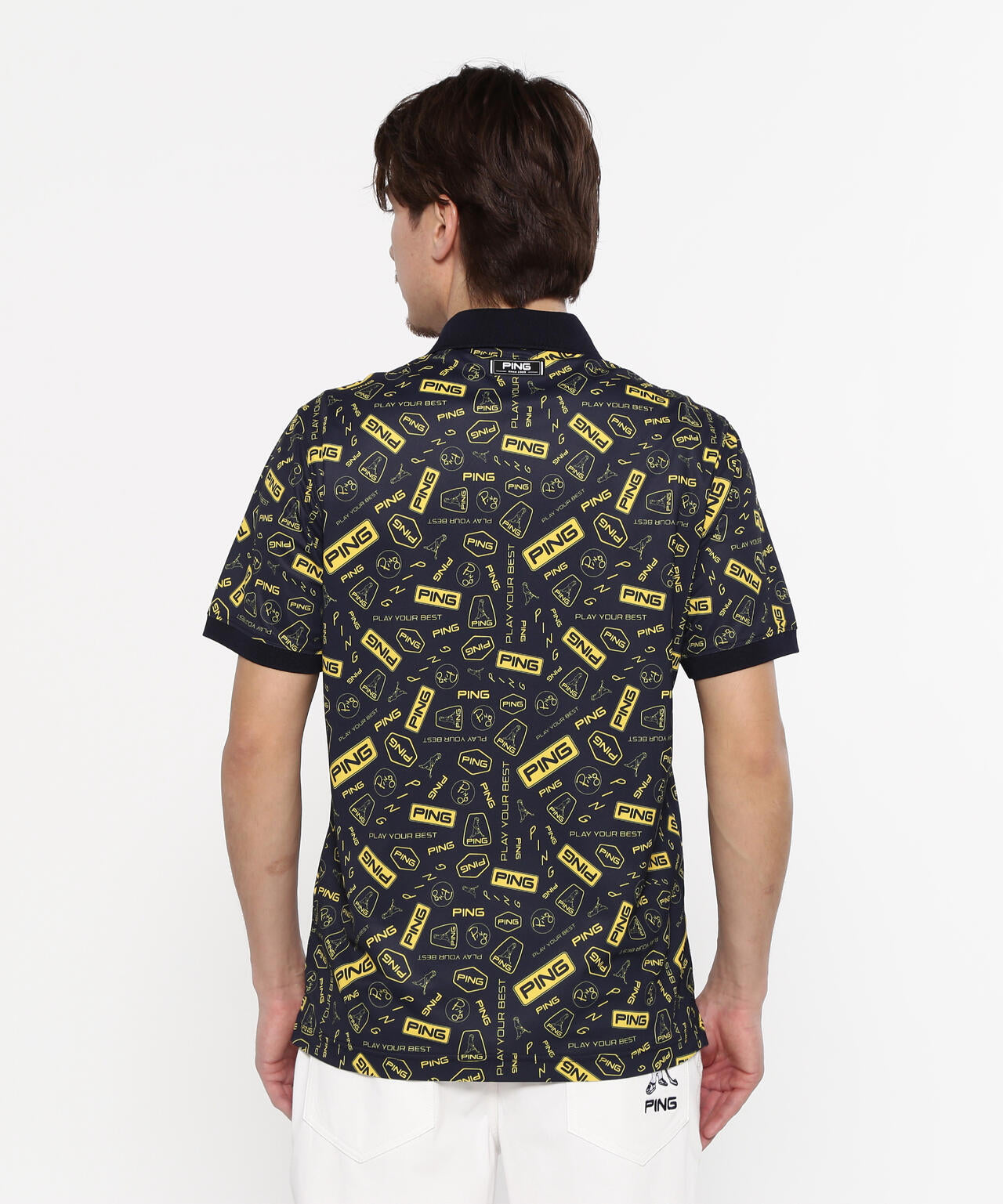 【PING APPAREL】総柄プリント半袖ポロシャツ <NATIVE> (MENS)