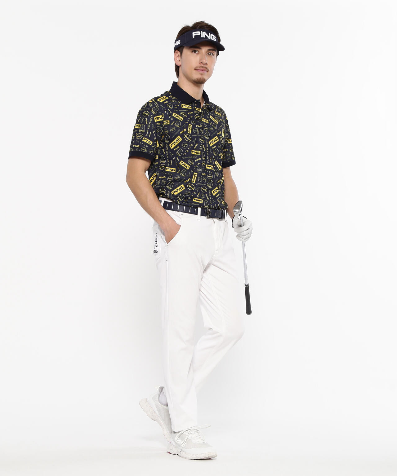 【PING APPAREL】総柄プリント半袖ポロシャツ <NATIVE> (MENS)