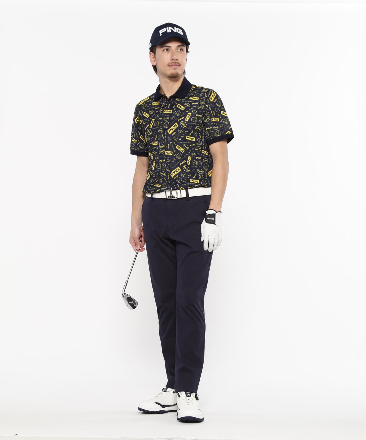 【PING APPAREL】総柄プリント半袖ポロシャツ <NATIVE> (MENS)