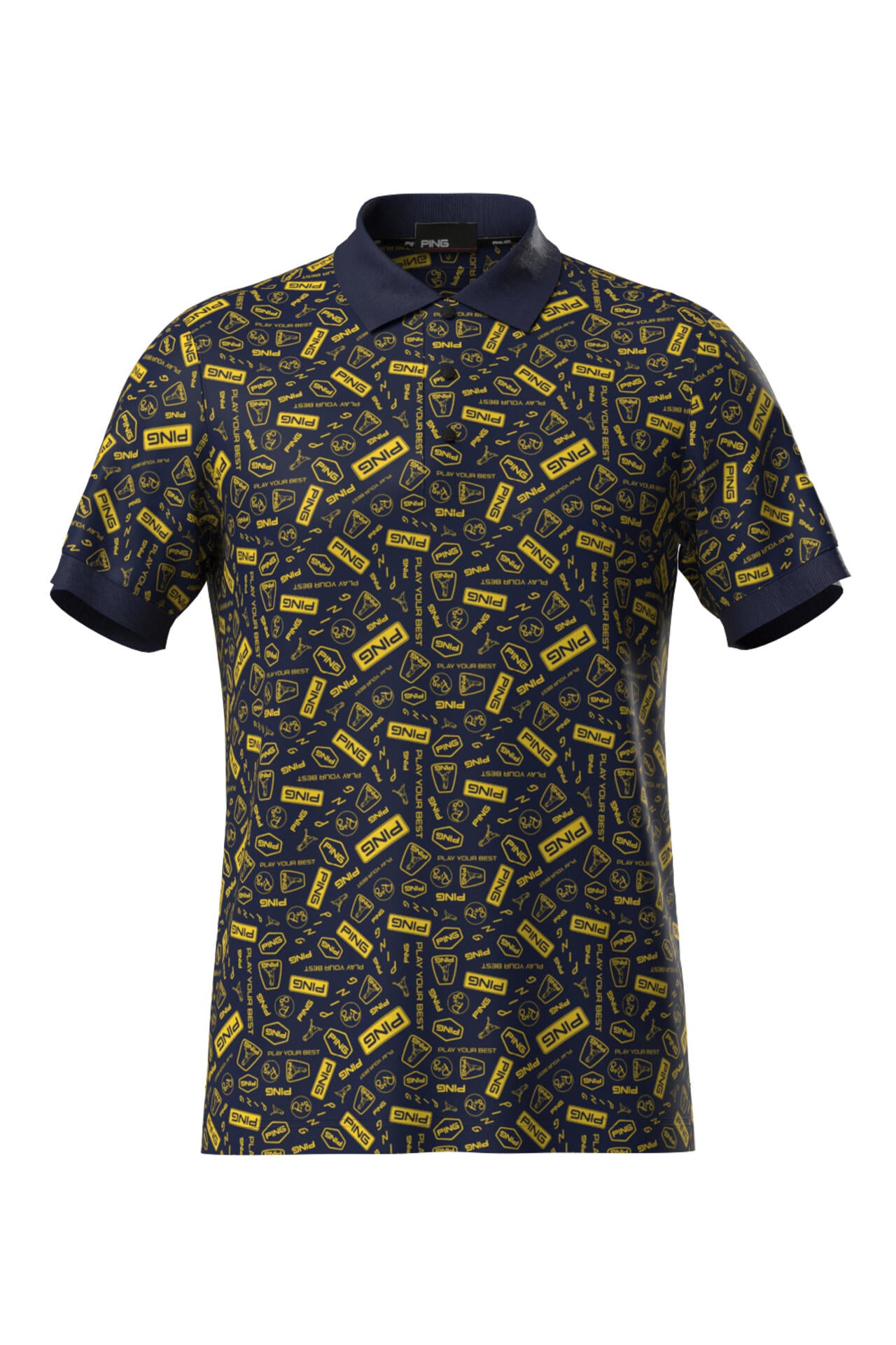 【PING APPAREL】総柄プリント半袖ポロシャツ <NATIVE> (MENS)