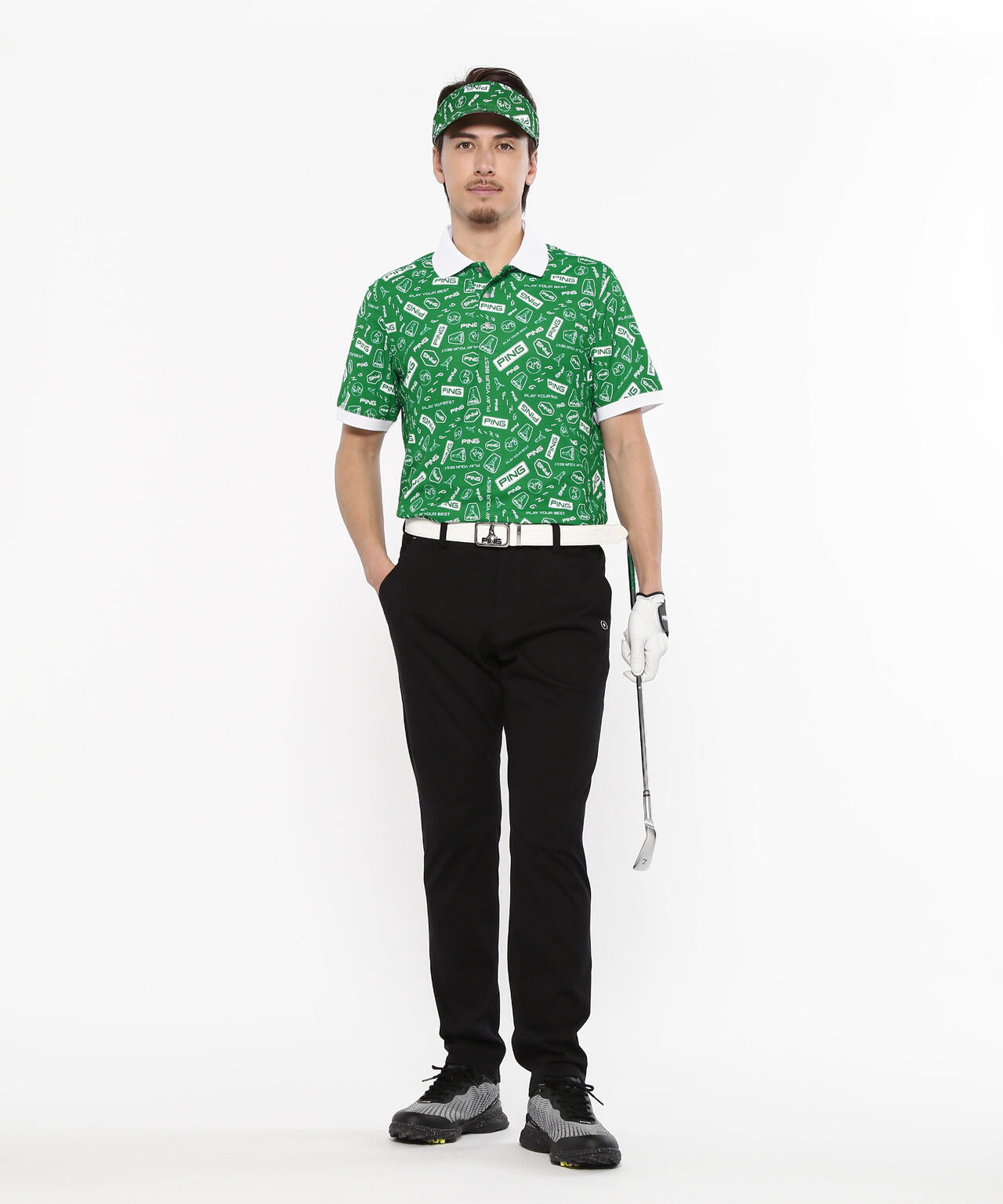【PING APPAREL】総柄プリント半袖ポロシャツ <NATIVE> (MENS)