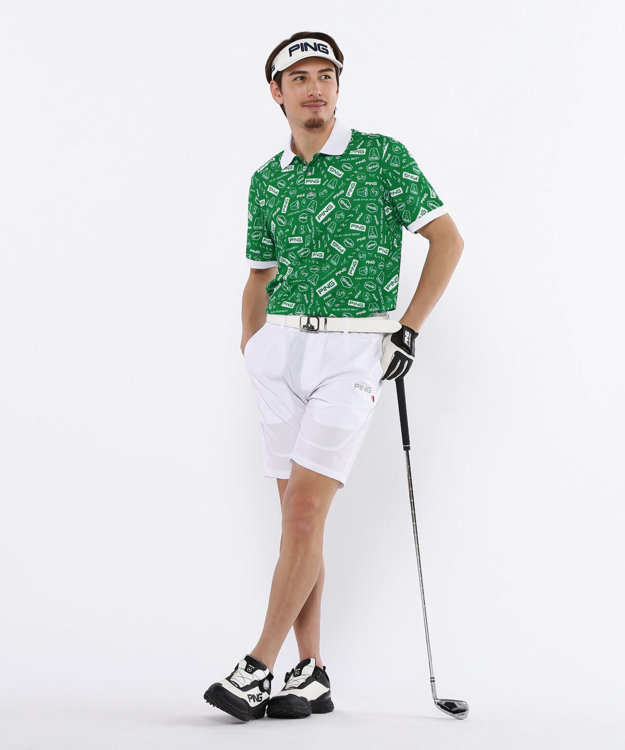 【PING APPAREL】総柄プリント半袖ポロシャツ <NATIVE> (MENS)