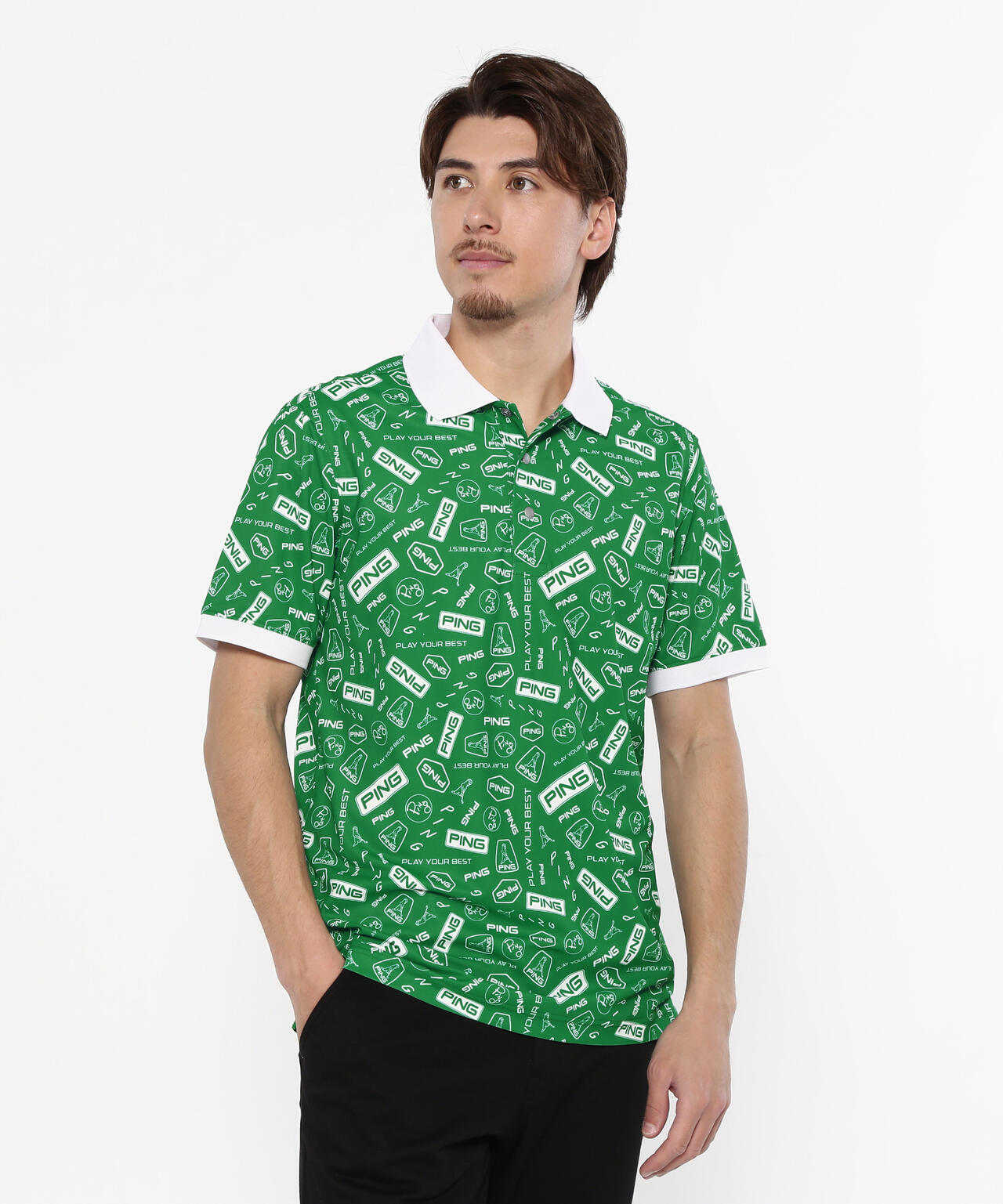 【PING APPAREL】総柄プリント半袖ポロシャツ <NATIVE> (MENS)