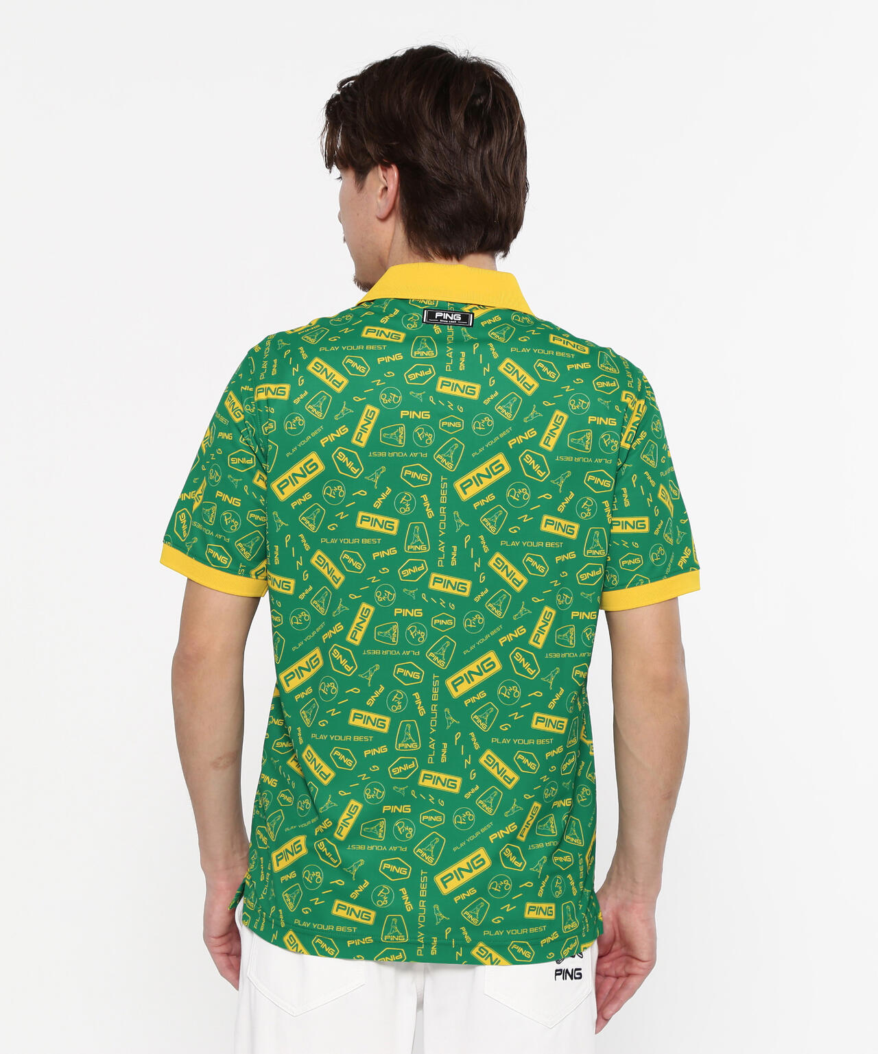 【PING APPAREL】総柄プリント半袖ポロシャツ <NATIVE> (MENS)