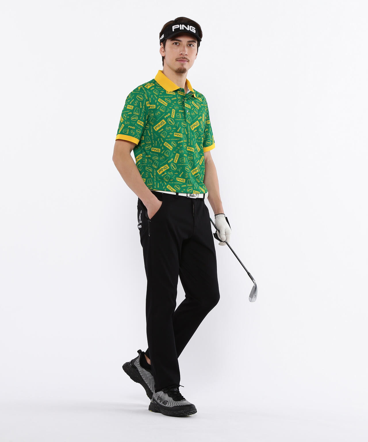 【PING APPAREL】総柄プリント半袖ポロシャツ <NATIVE> (MENS)