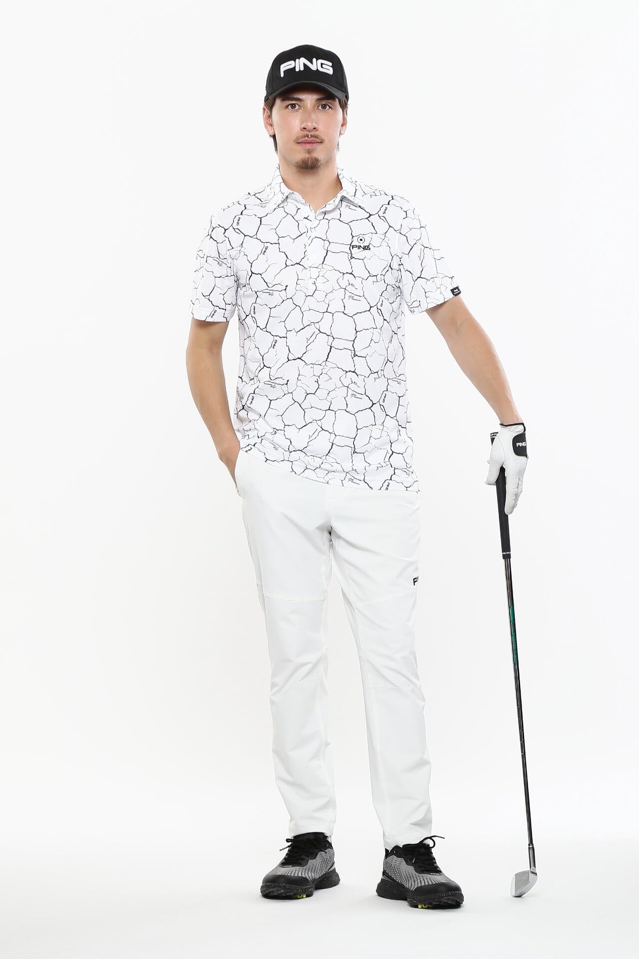 【PING APPAREL】総柄プリント 半袖ポロシャツ <PERFORMANCE> (MENS)