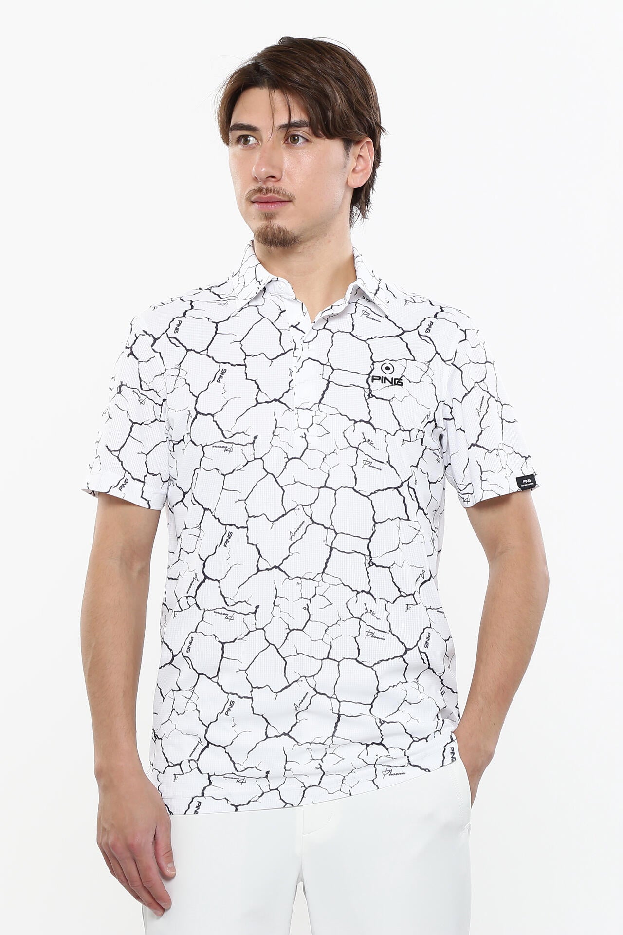 【PING APPAREL】総柄プリント 半袖ポロシャツ <PERFORMANCE> (MENS)