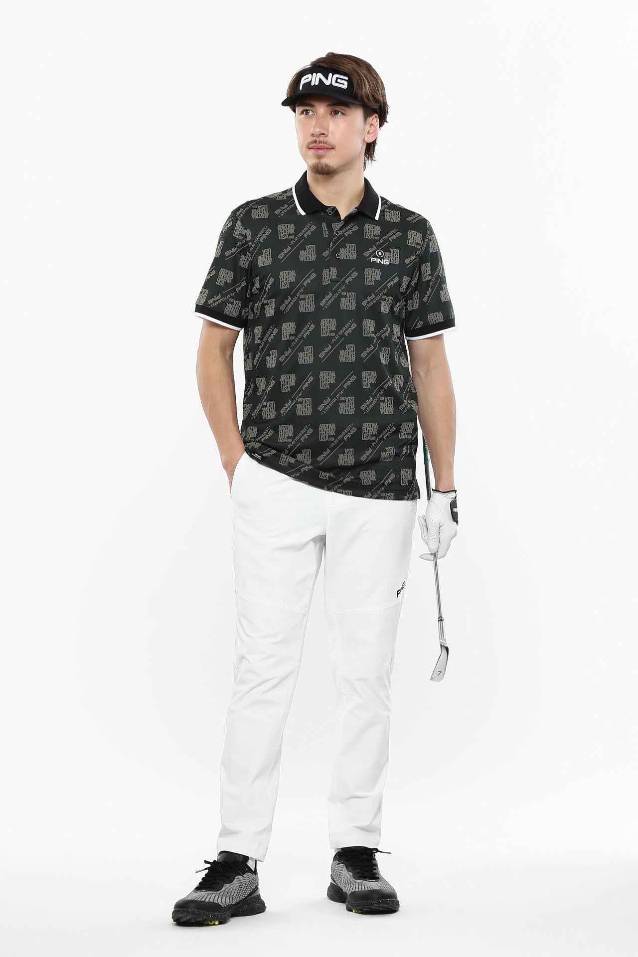 【PING APPAREL】バイアスロゴジャガード 半袖ポロシャツ <PERFORMANCE> (MENS)