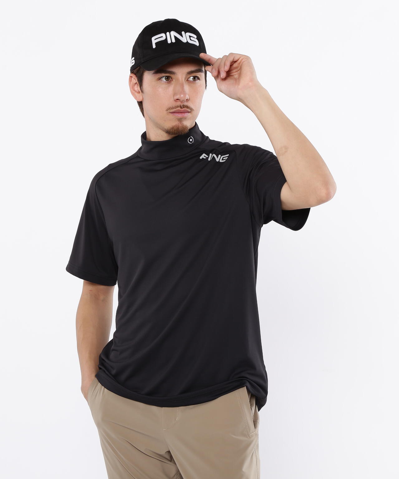 【PING APPAREL】メッシュパネルジャガード半袖ハイネックカットソー <PERFORMANCE> (MENS)