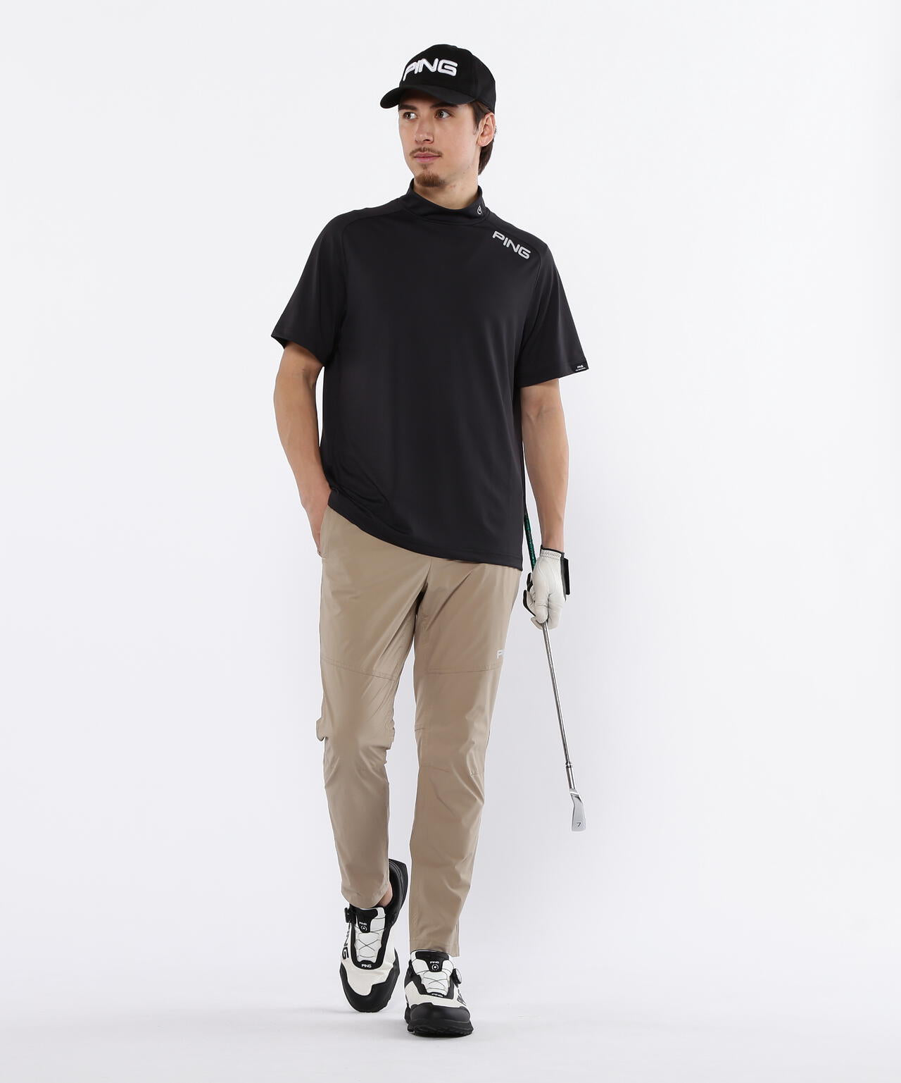 【PING APPAREL】メッシュパネルジャガード半袖ハイネックカットソー <PERFORMANCE> (MENS)