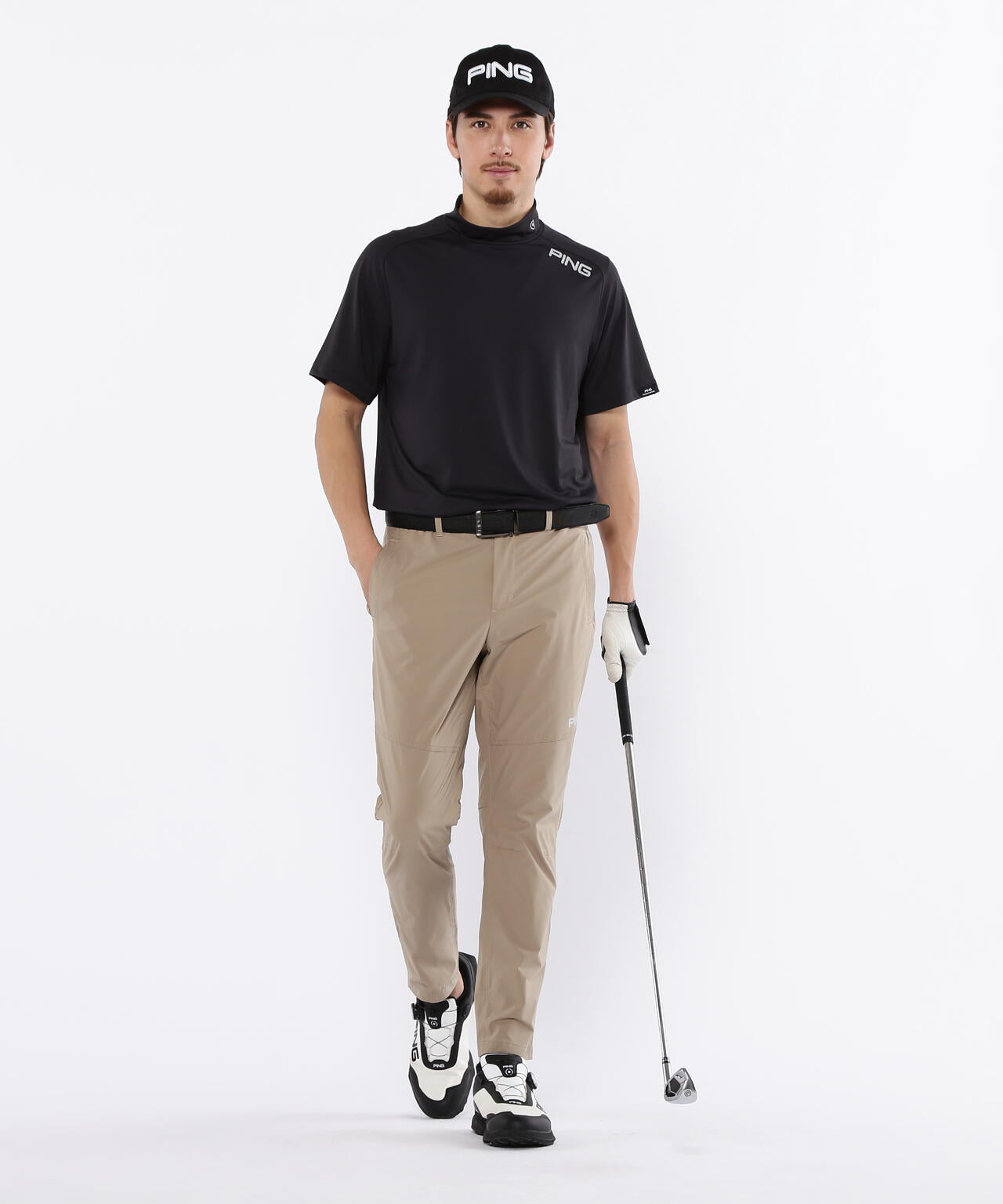 【PING APPAREL】メッシュパネルジャガード半袖ハイネックカットソー <PERFORMANCE> (MENS)