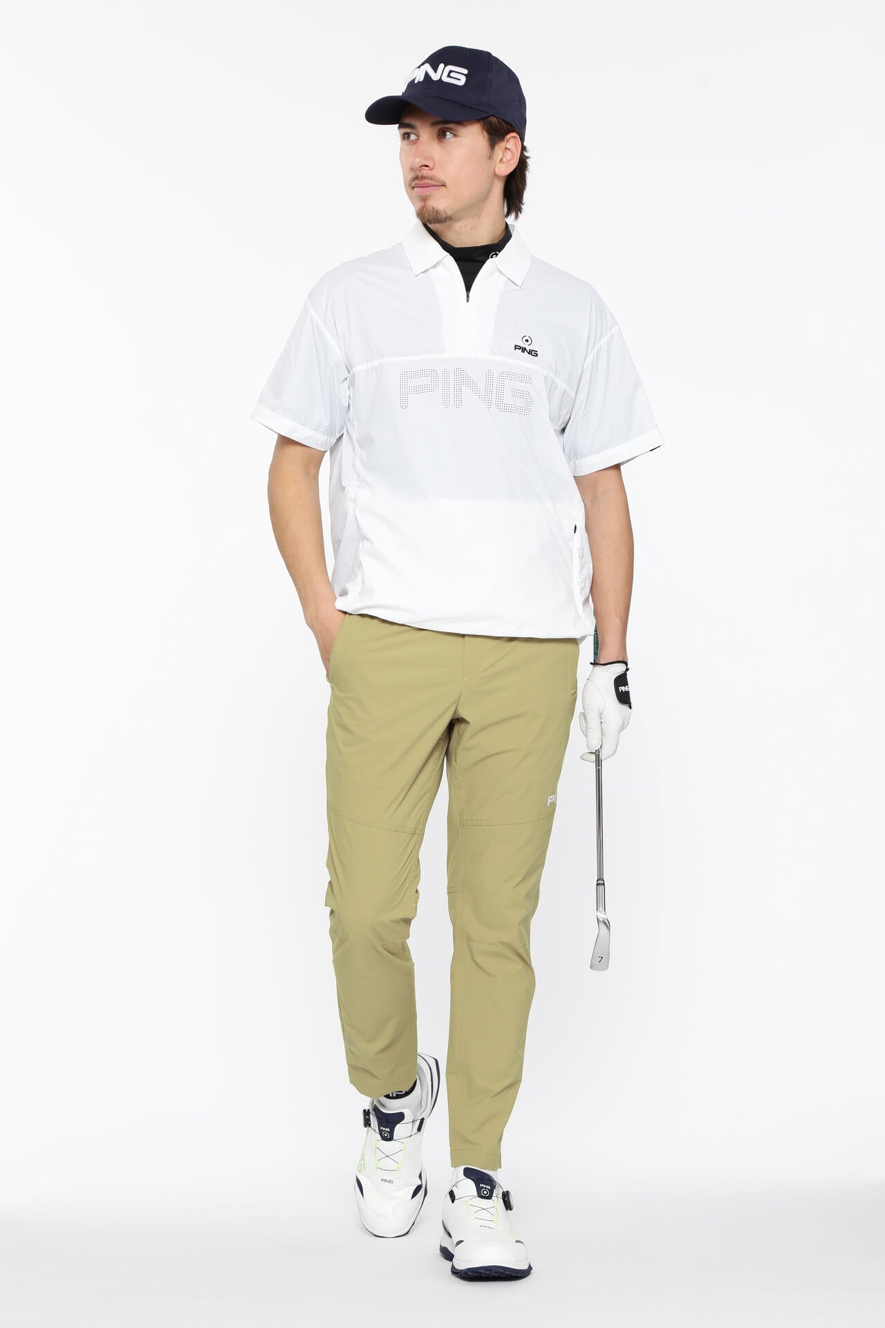 【PING APPAREL】メッシュパネルジャガード半袖ハイネックカットソー <PERFORMANCE> (MENS)