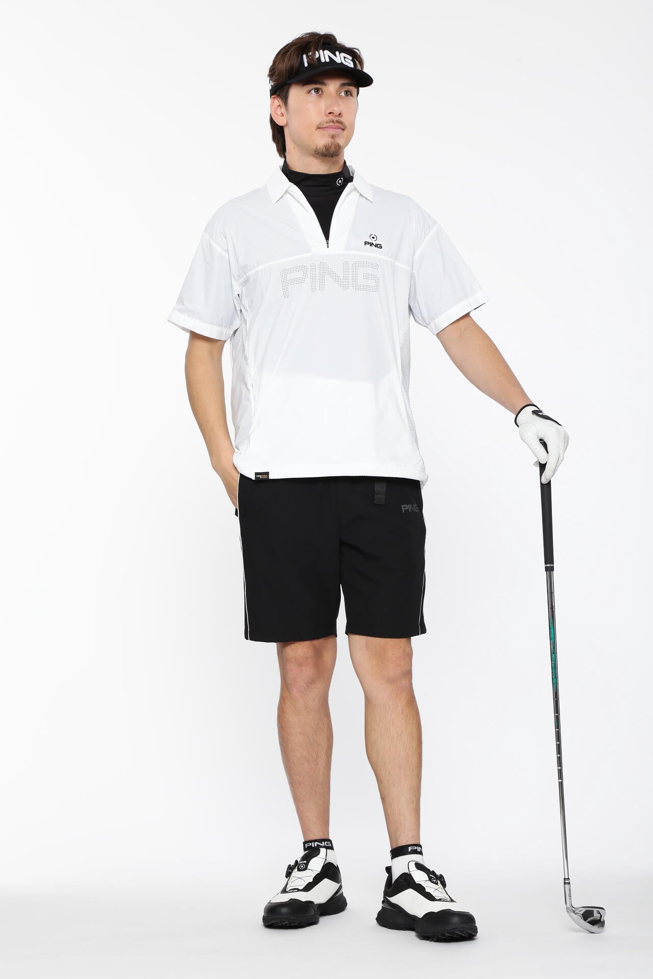 【PING APPAREL】メッシュパネルジャガード半袖ハイネックカットソー <PERFORMANCE> (MENS)