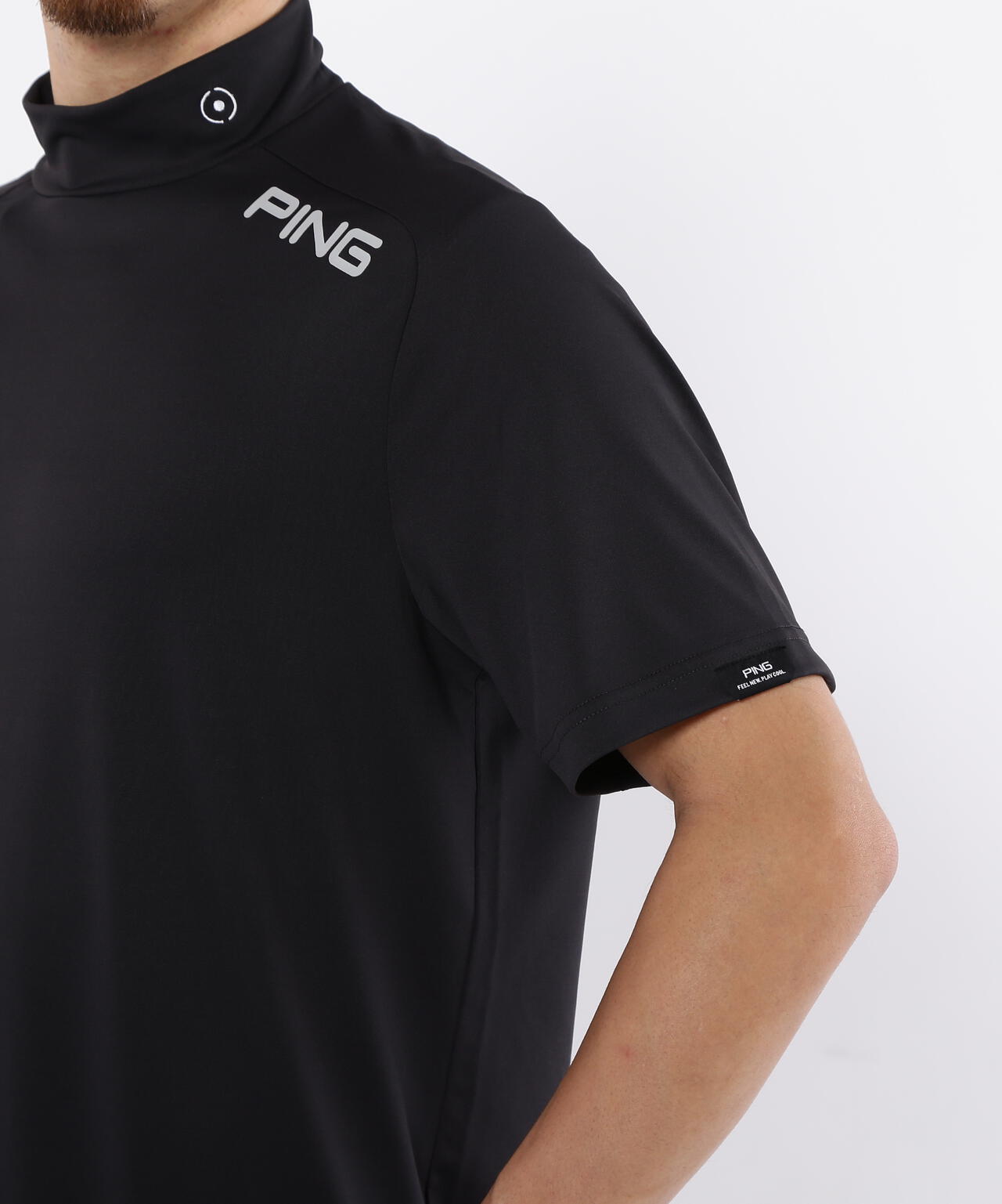 【PING APPAREL】メッシュパネルジャガード半袖ハイネックカットソー <PERFORMANCE> (MENS)