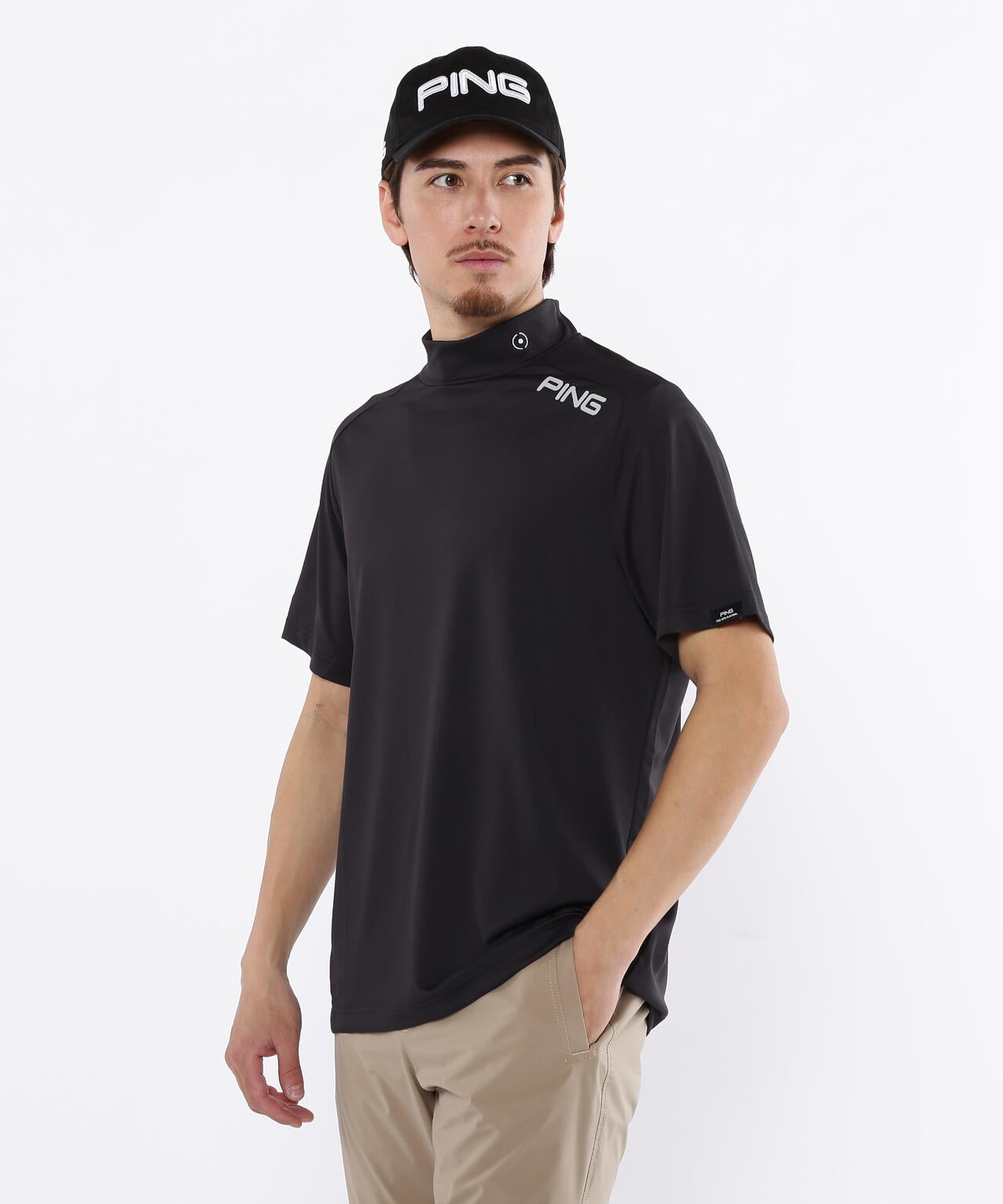 【PING APPAREL】メッシュパネルジャガード半袖ハイネックカットソー <PERFORMANCE> (MENS)