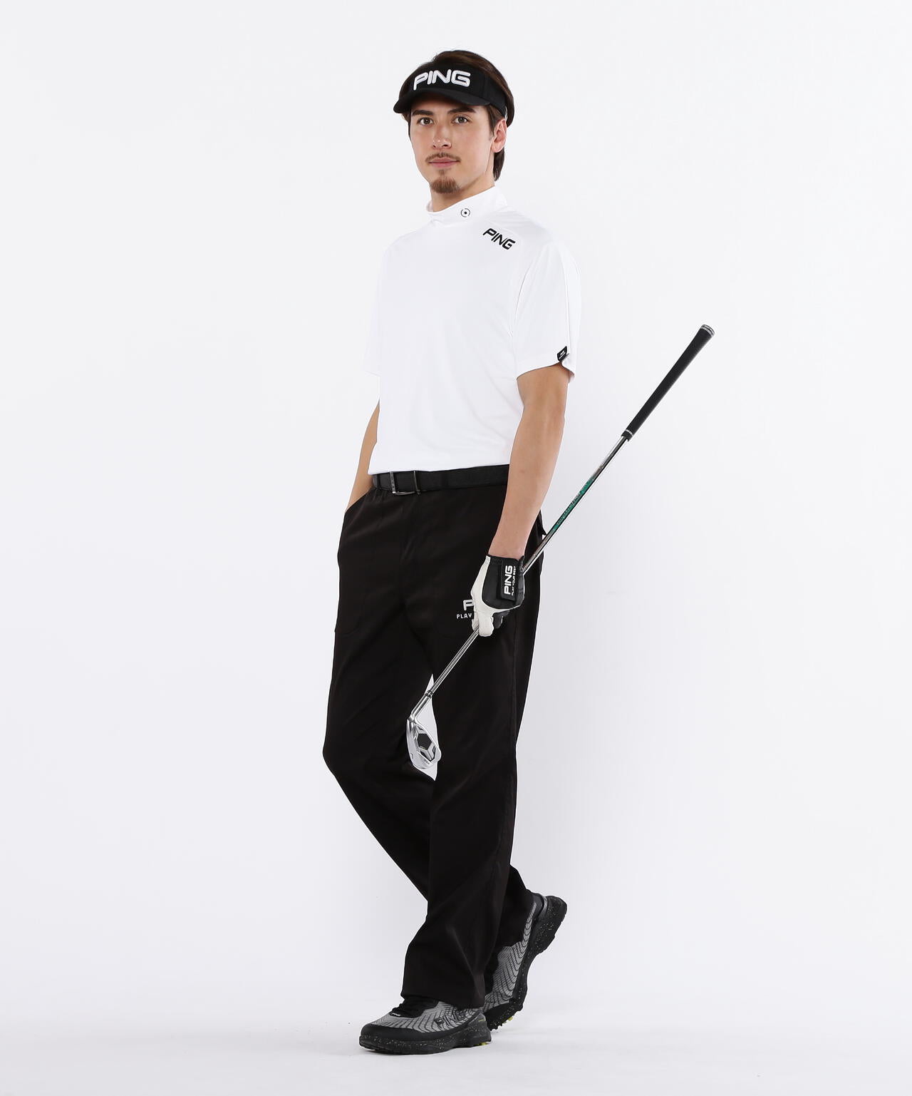 【PING APPAREL】メッシュパネルジャガード半袖ハイネックカットソー <PERFORMANCE> (MENS)