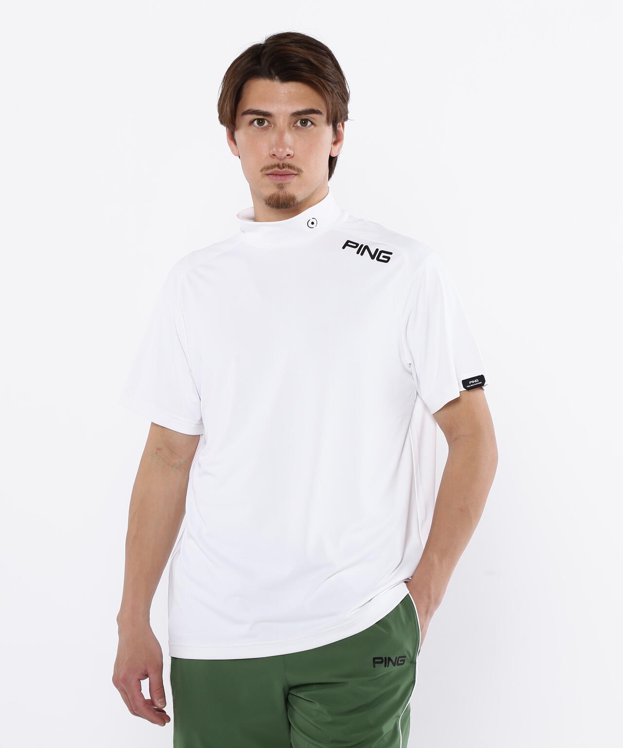 【PING APPAREL】メッシュパネルジャガード半袖ハイネックカットソー <PERFORMANCE> (MENS)