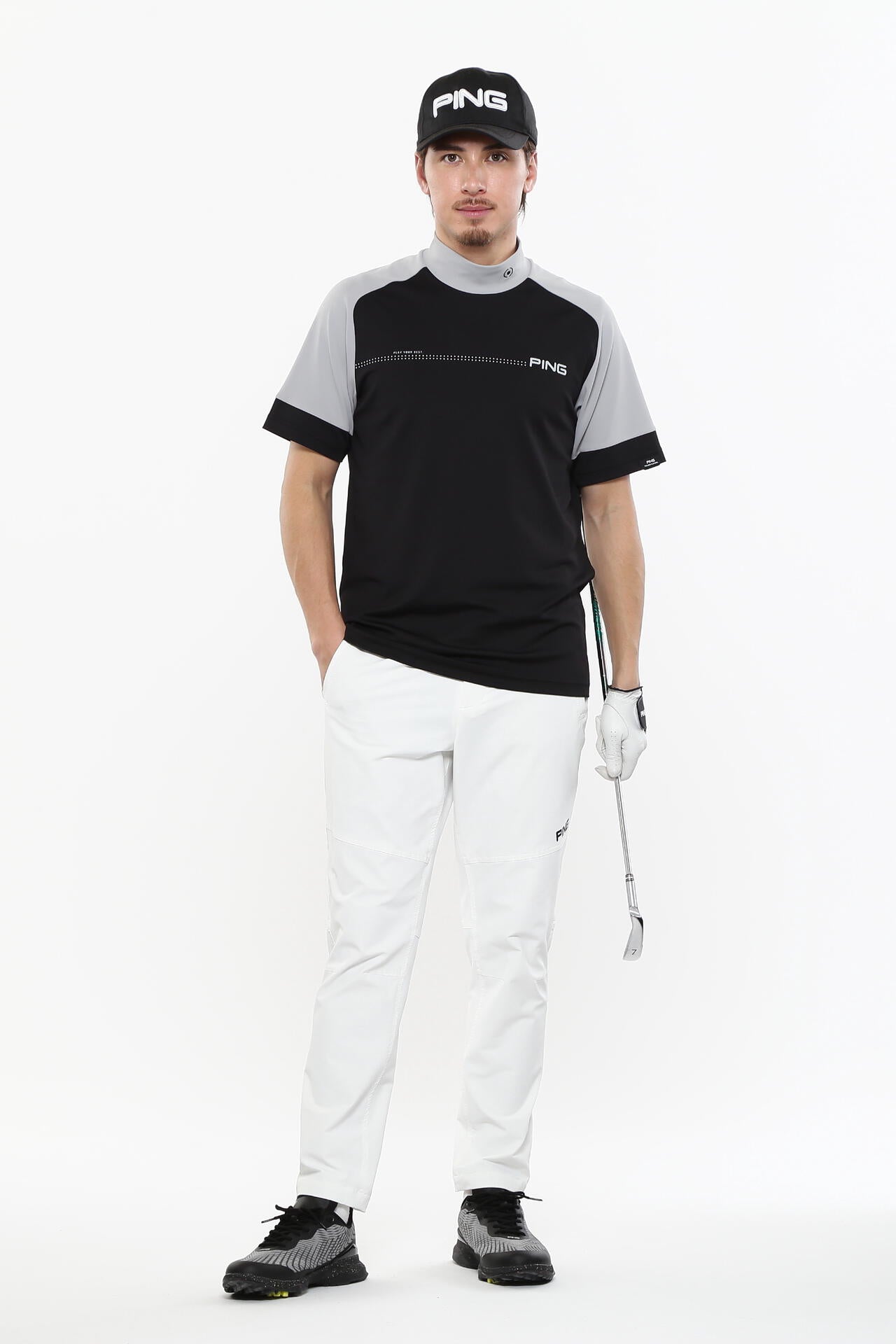 日本ゴルフツアー選手権蝉川プロ着用【PING APPAREL】涼風テラカノコ半袖ハイネックシャツ <PERFORMANCE> (MENS)