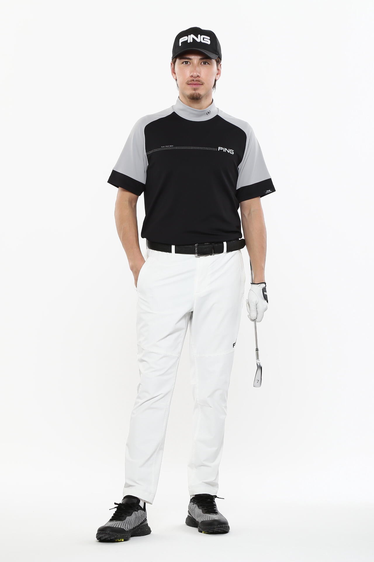 日本ゴルフツアー選手権蝉川プロ着用【PING APPAREL】涼風テラカノコ半袖ハイネックシャツ <PERFORMANCE> (MENS)