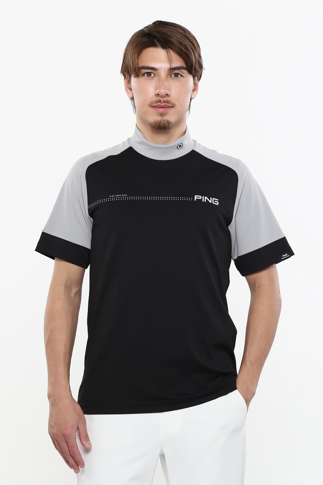 日本ゴルフツアー選手権蝉川プロ着用【PING APPAREL】涼風テラカノコ半袖ハイネックシャツ <PERFORMANCE> (MENS)