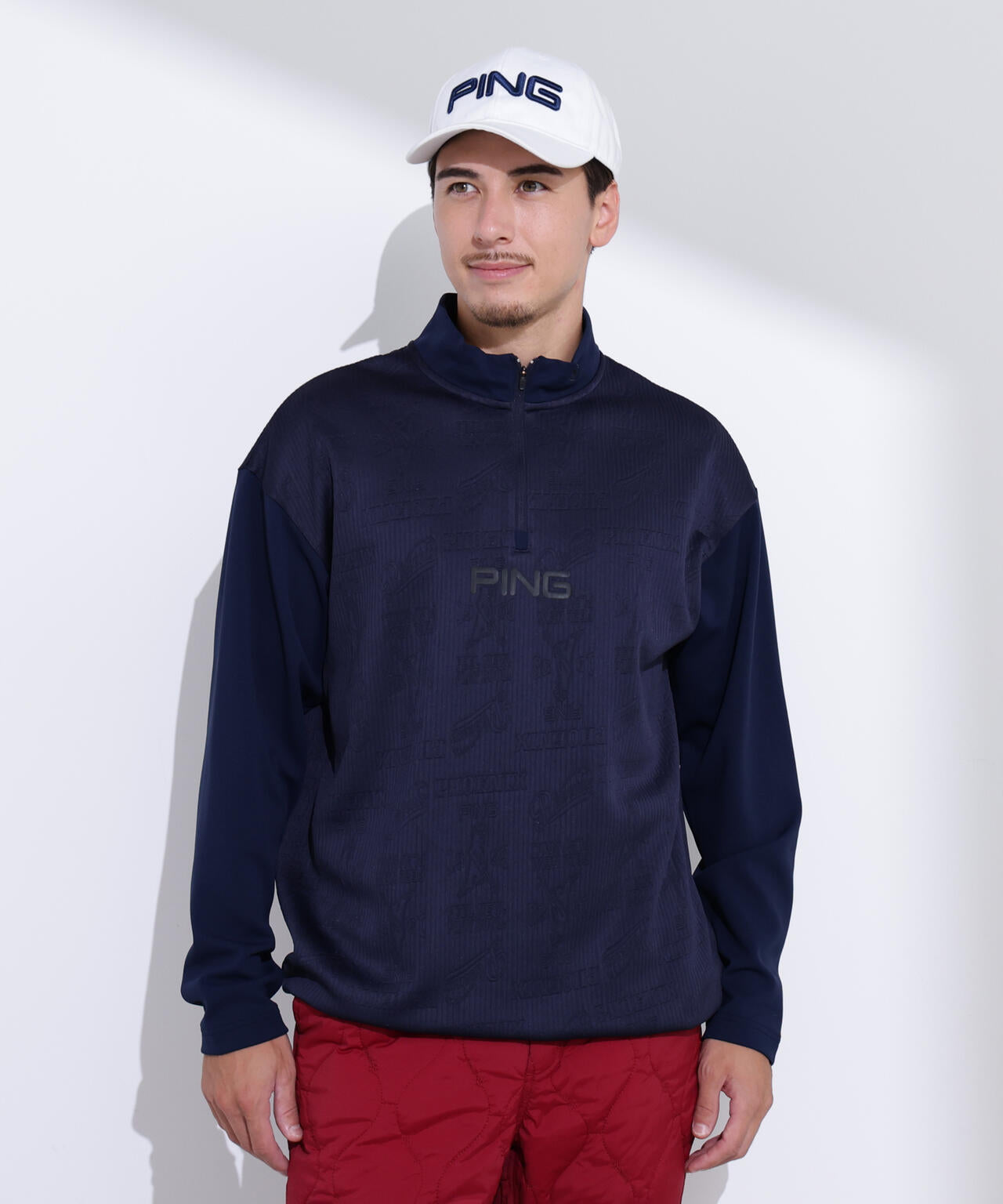 【PING APPAREL】PINGキルトジャガード/全方向ストレッチダンボールニットハーフジップカットソー<NATIVE> (MENS)