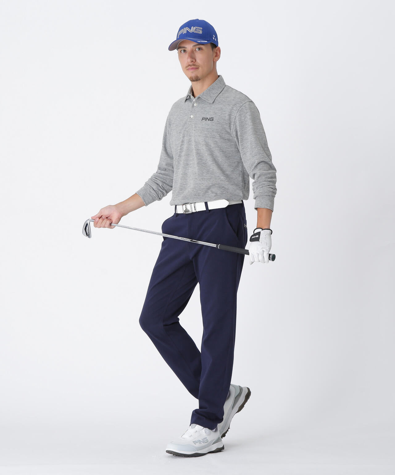 【PING APPAREL】引き揃え天竺ドライミックス長袖ポロシャツ <NATIVE> (MENS)