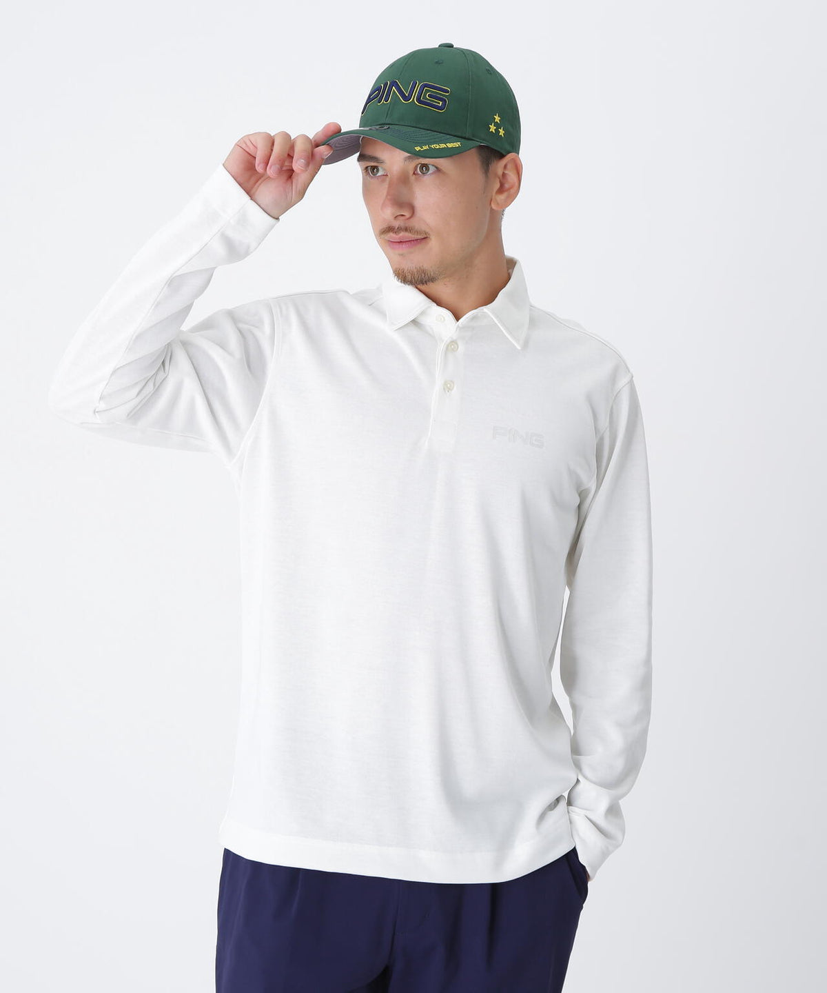 【PING APPAREL】引き揃え天竺ドライミックス長袖ポロシャツ <NATIVE> (MENS)