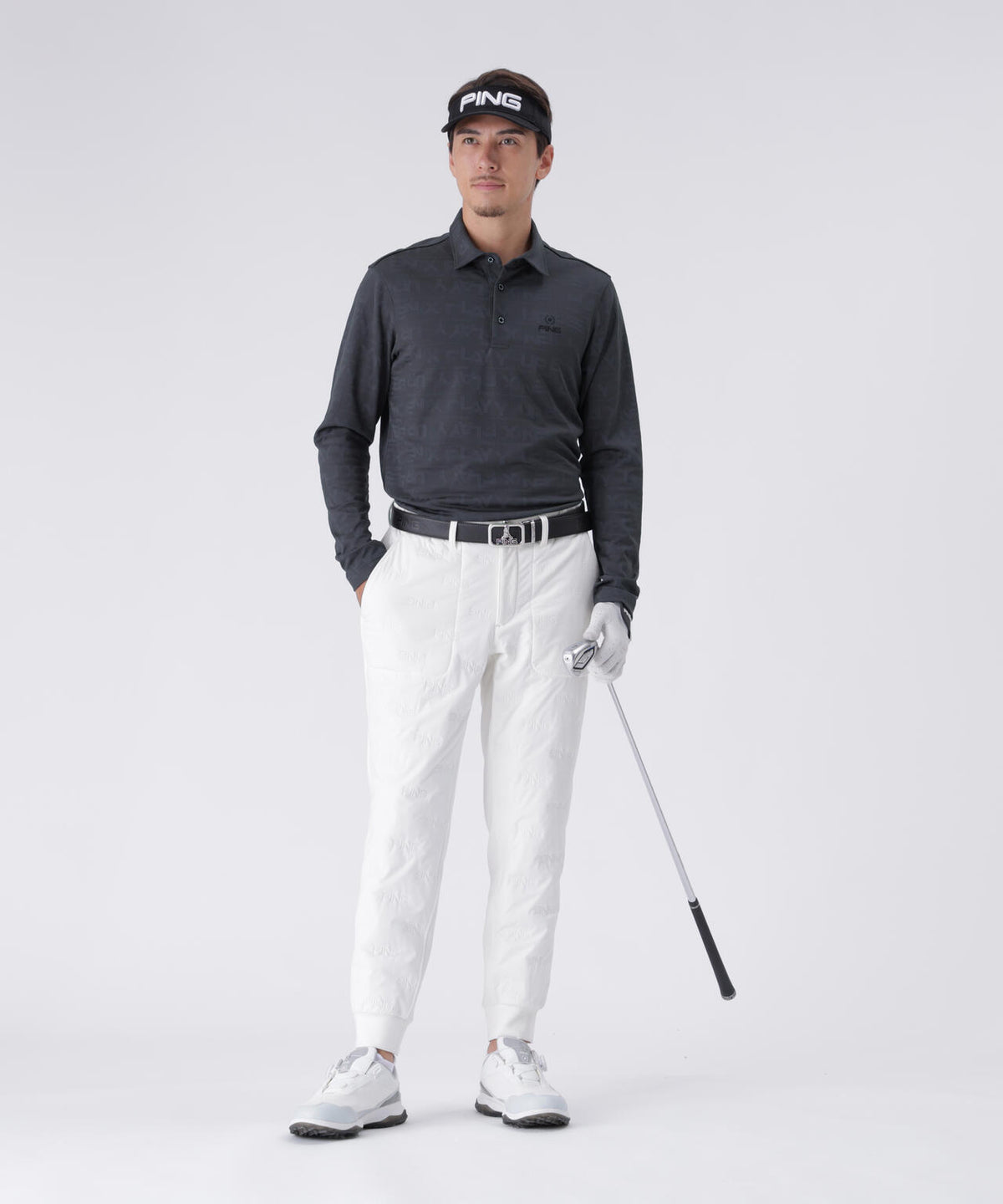 【PING APPAREL】凸凹PLAYロゴジャカード長袖ポロシャツ <PERFORMANCE> (MENS)