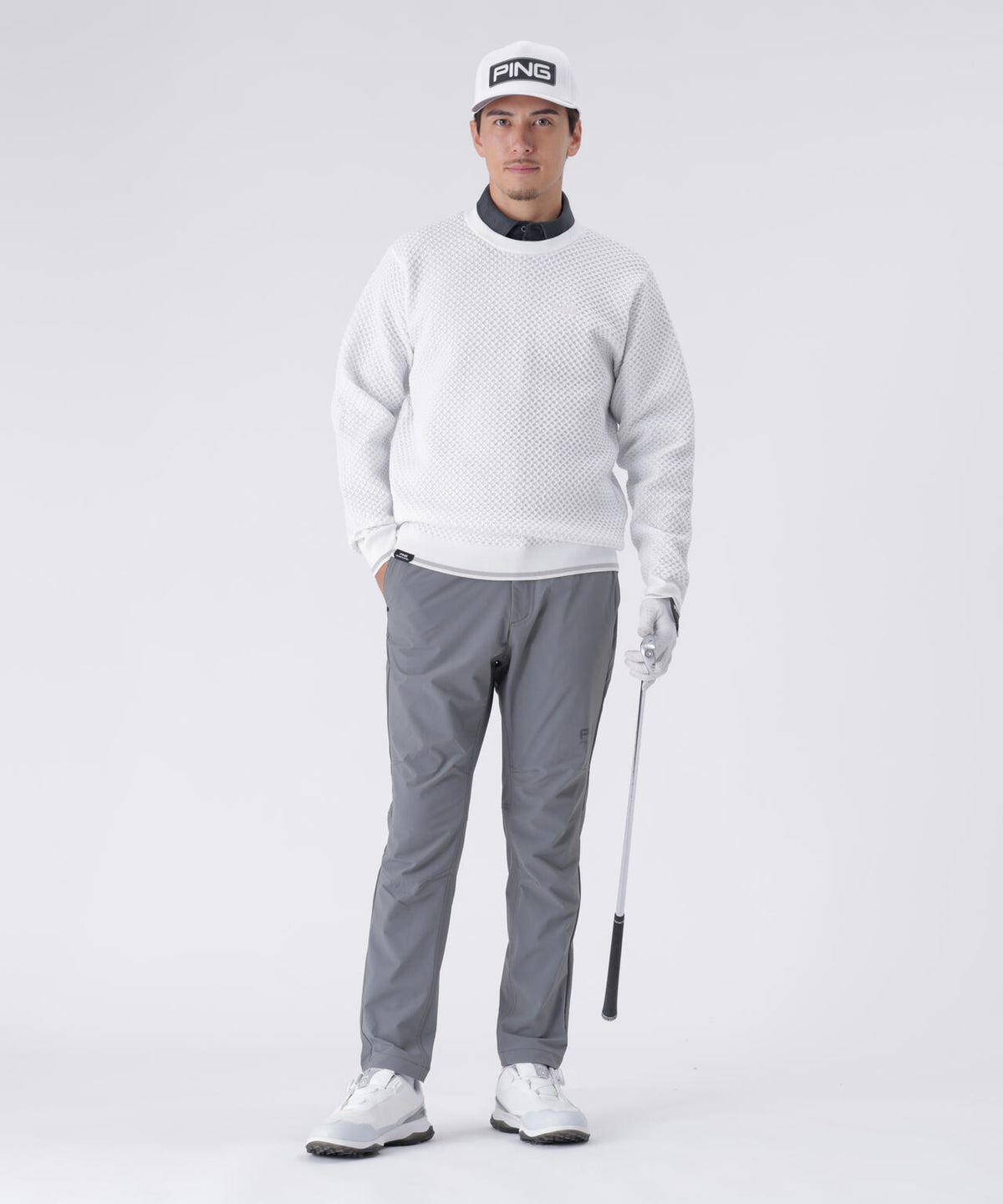 【PING APPAREL】凸凹PLAYロゴジャカード長袖ポロシャツ <PERFORMANCE> (MENS)